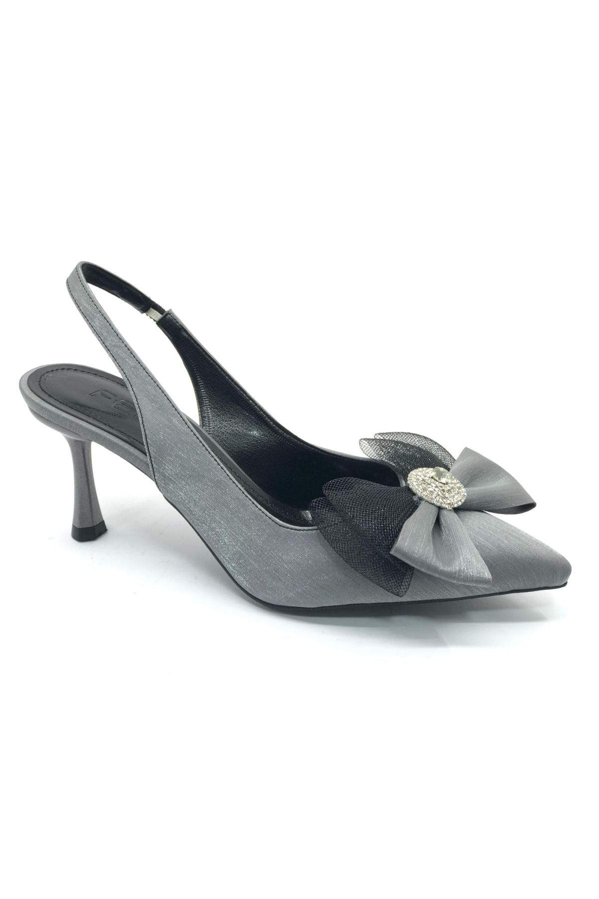 Saten Fiyonk Taş Detaylı Arkası Açık Stiletto Kadın Topuklu Ayakkabı - Görsel 2