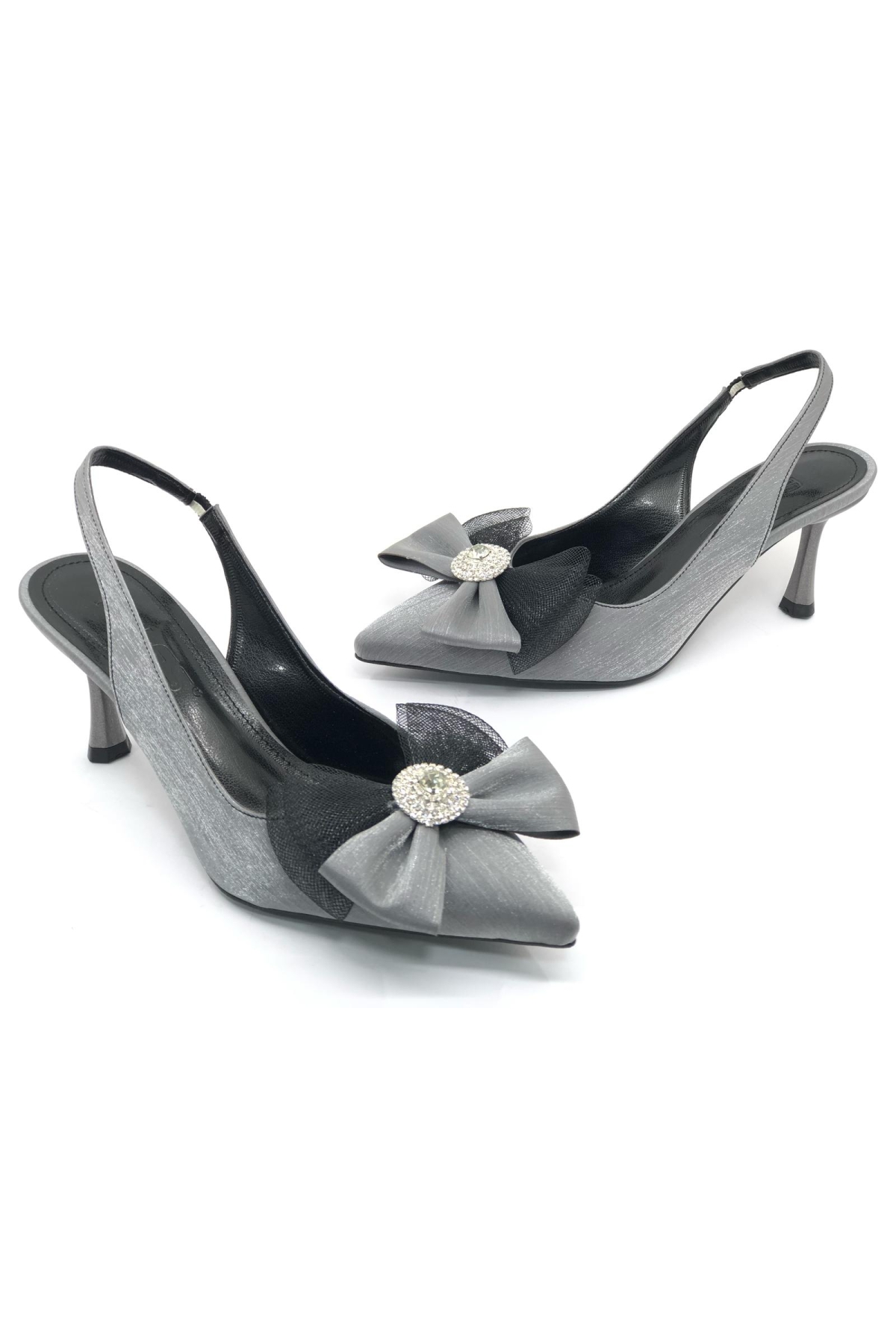 Saten Fiyonk Taş Detaylı Arkası Açık Stiletto Kadın Topuklu Ayakkabı - Görsel 3