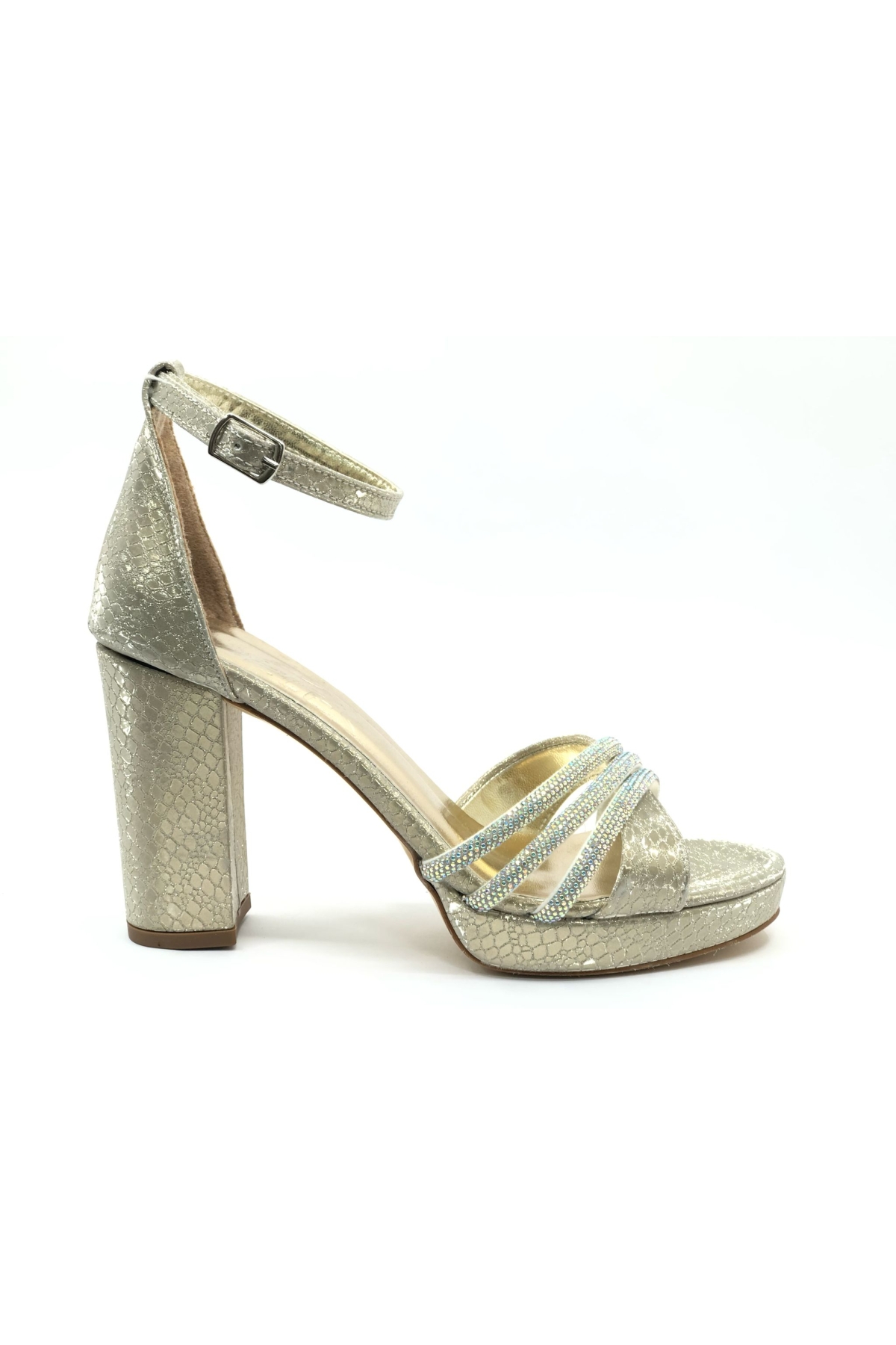 Çapraz Üç Şerit Taşlı 10 cm Platform Topuklu Kadın Abiye Ayakkabı - Görsel 4