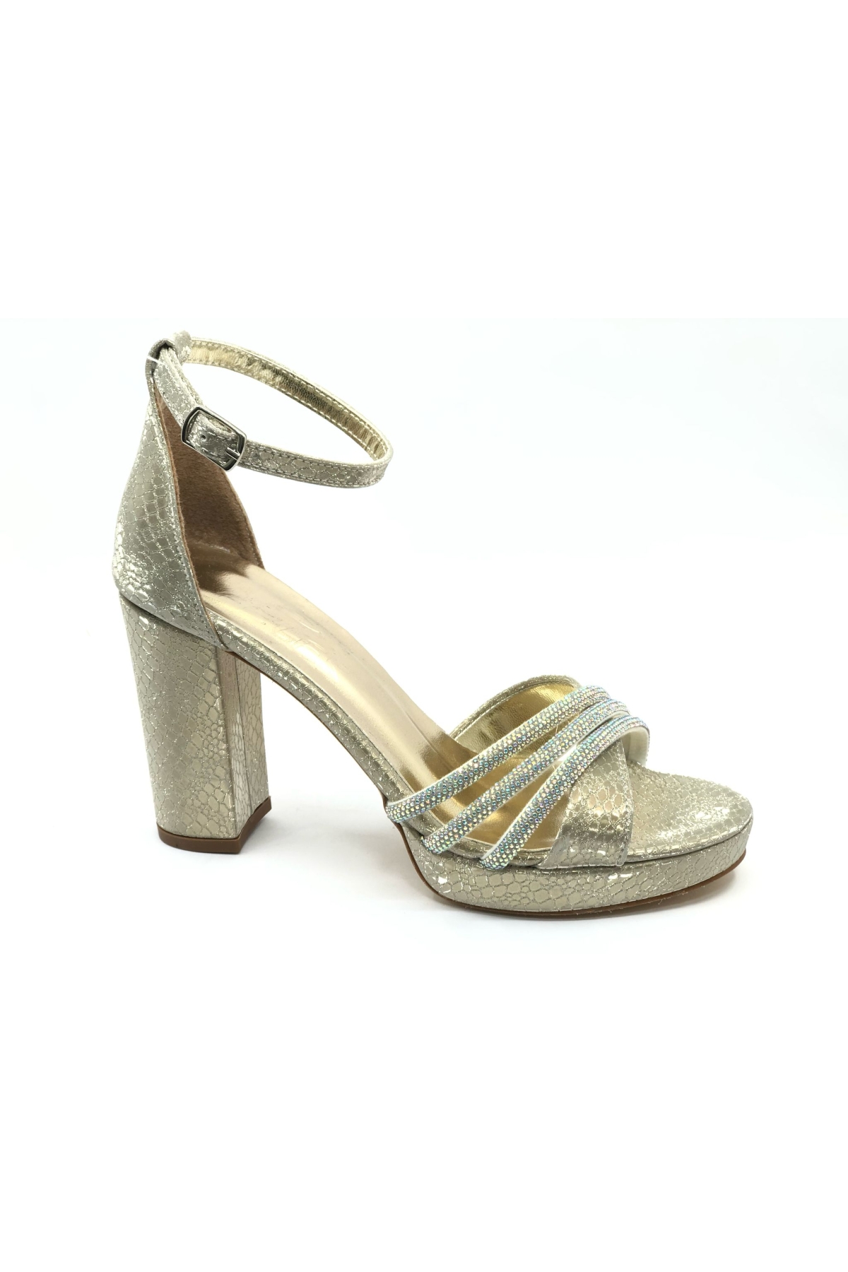 Çapraz Üç Şerit Taşlı 10 cm Platform Topuklu Kadın Abiye Ayakkabı - Görsel 5