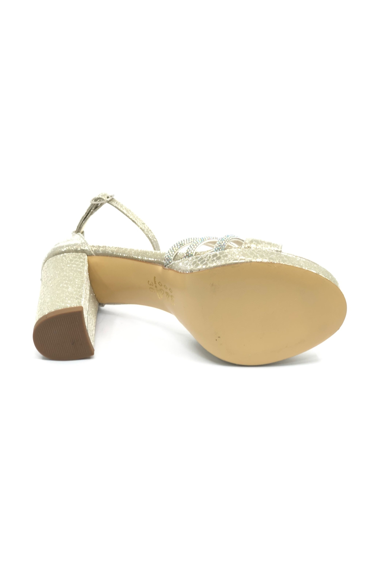 Çapraz Üç Şerit Taşlı 10 cm Platform Topuklu Kadın Abiye Ayakkabı - Görsel 8