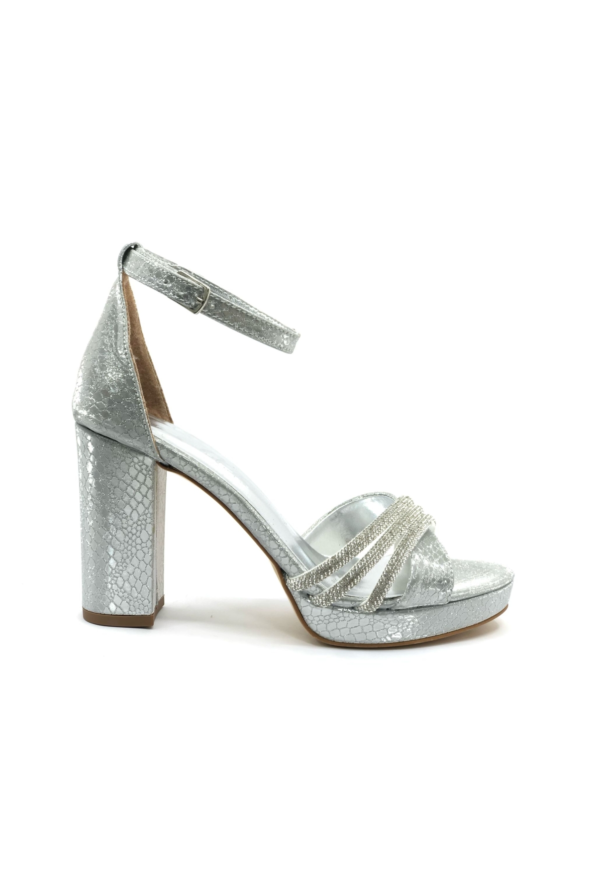 Çapraz Üç Şerit Taşlı 10 cm Platform Topuklu Kadın Abiye Ayakkabı - Görsel 5
