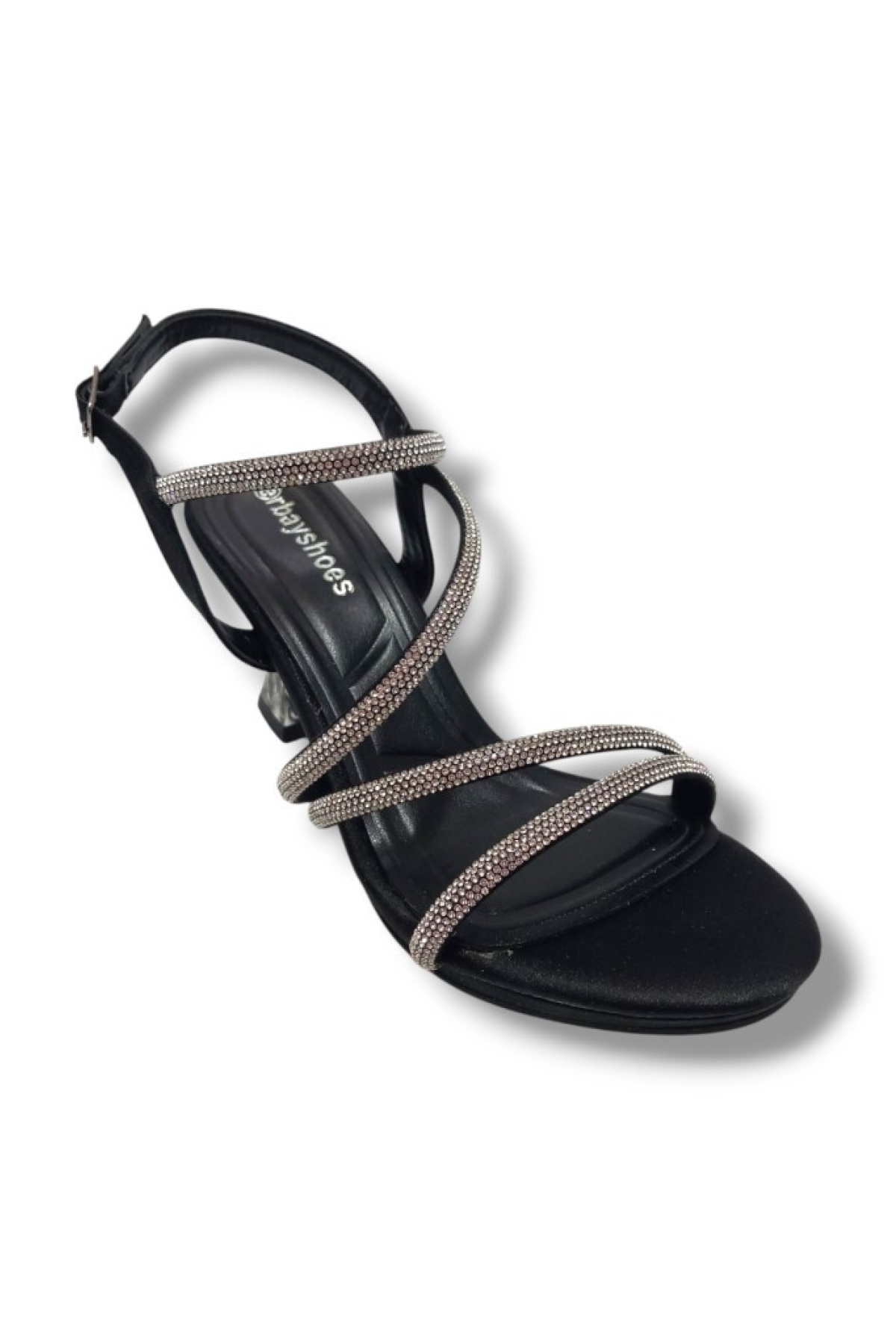 093-25 Saten Şeffaf Topuk Taşlı Anatomik Kadın Sandalet - Görsel 3