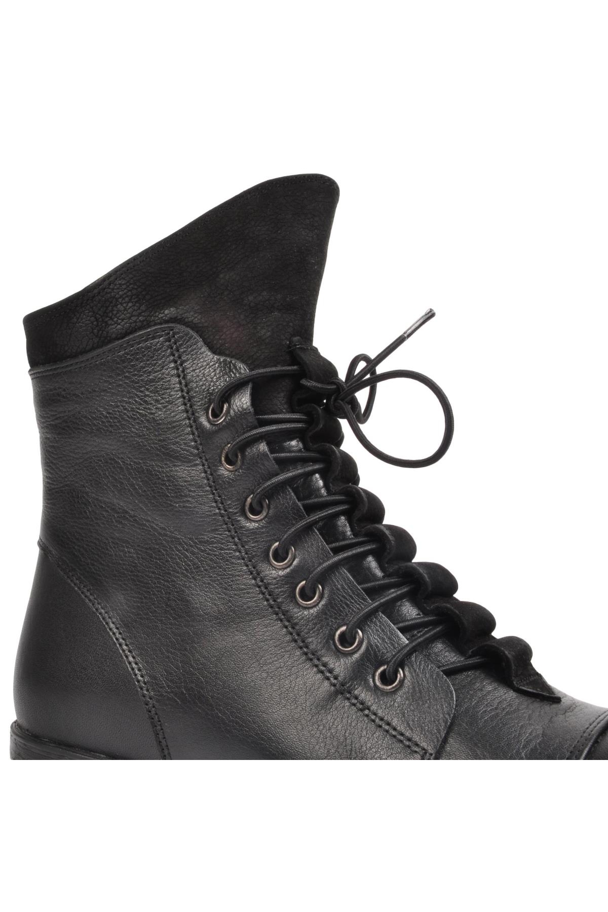 502 Siyah Hakiki Deri Fermuarlı Kadın Bot - Görsel 4
