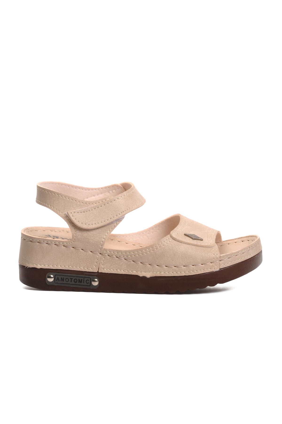 07-109 Rr Bej Kalın Taban Kadın Anatomik Sandalet - Görsel 3