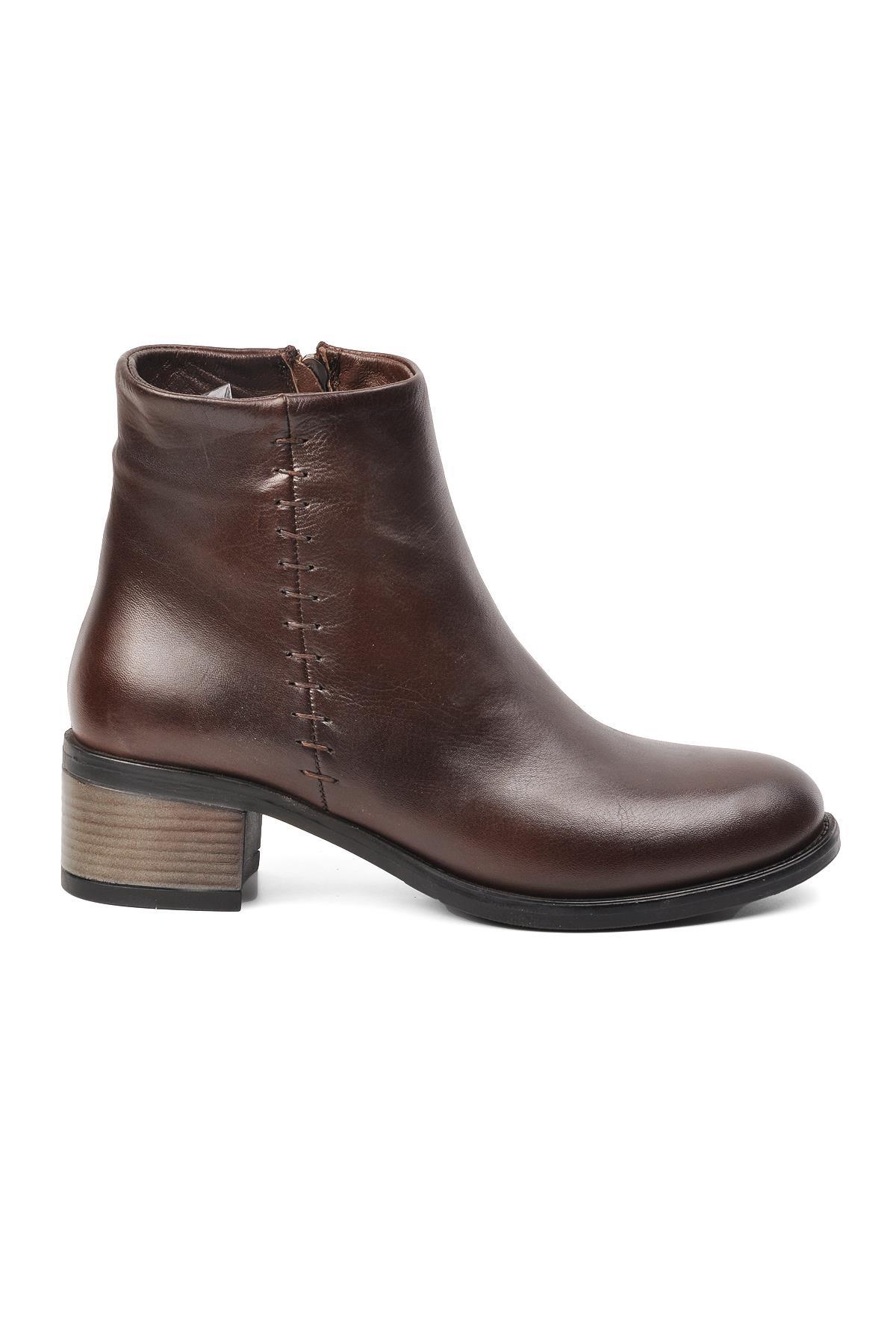 8091 Kahve Hakiki Deri Fermuarlı Kadın Bot - Görsel 3