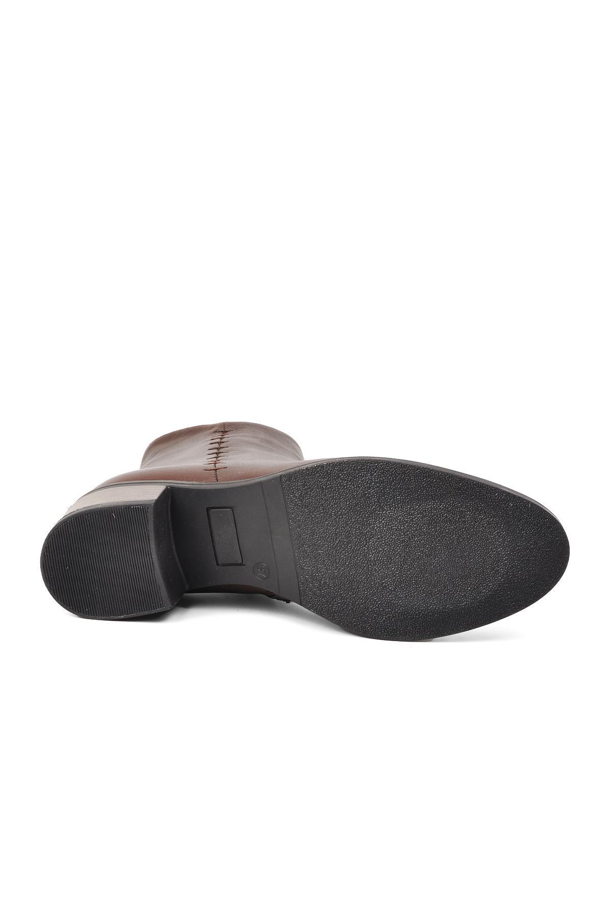 8091 Kahve Hakiki Deri Fermuarlı Kadın Bot - Görsel 6
