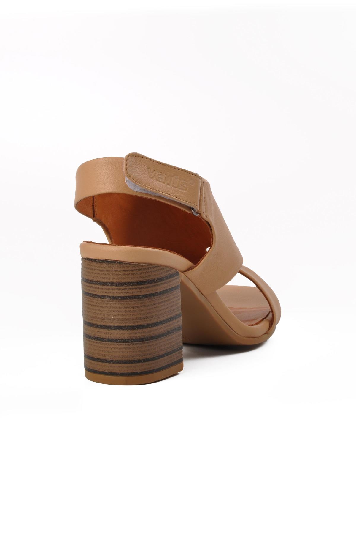 2108502Y Nude Hakiki Deri Kadın Topuklu Sandalet - Görsel 5