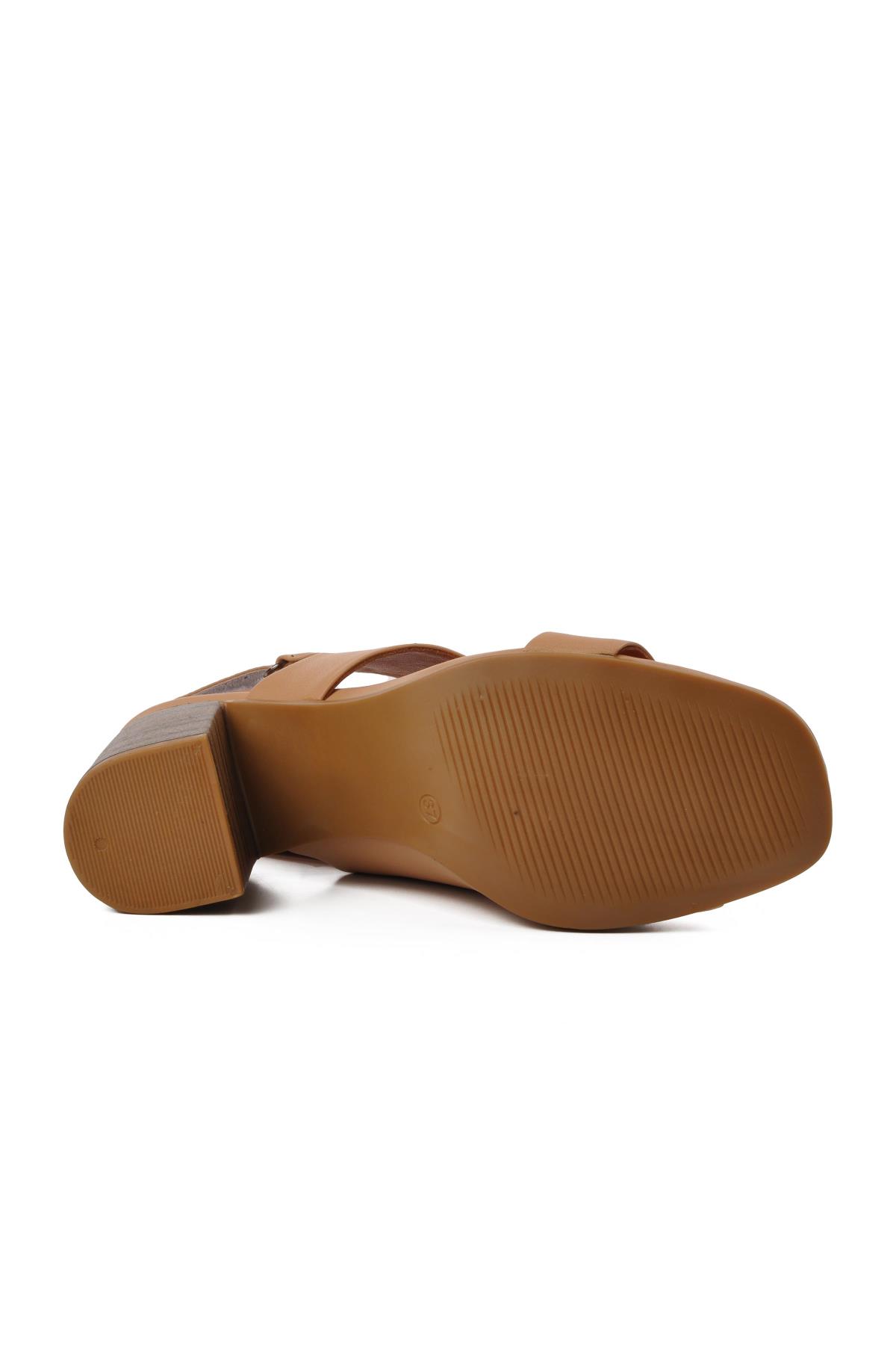 2108502Y Nude Hakiki Deri Kadın Topuklu Sandalet - Görsel 6