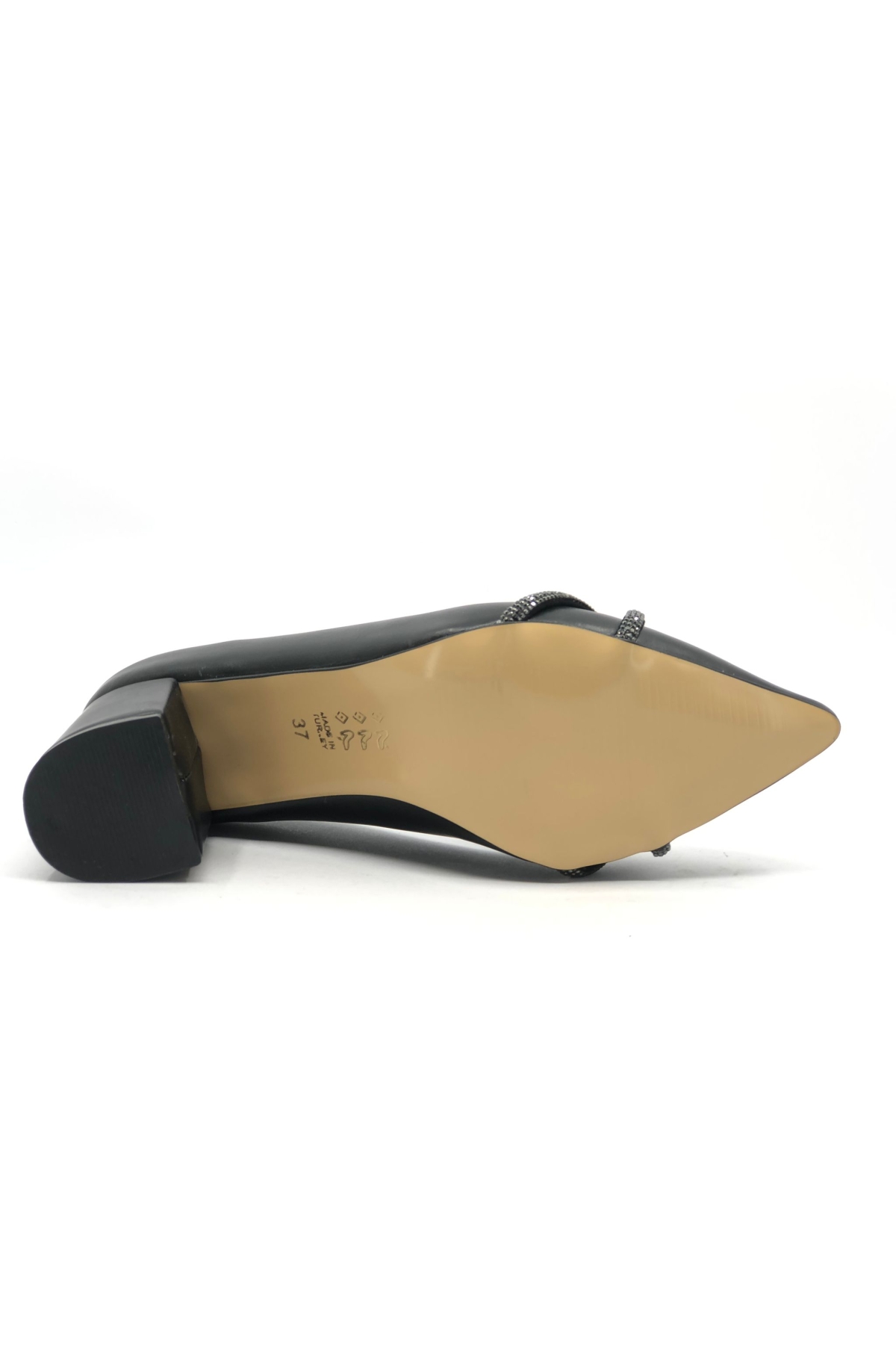 Örgü Taş Dekolteli Kalın Topuk Kadın Topuklu Ayakkabı Sitiletto - Görsel 9