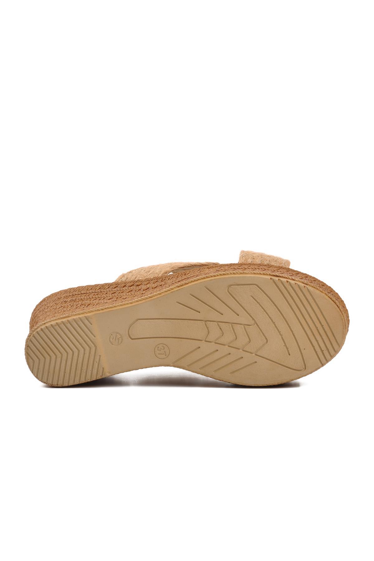 22656 Bej Kadın Dolgu Topuk Terlik - Görsel 6