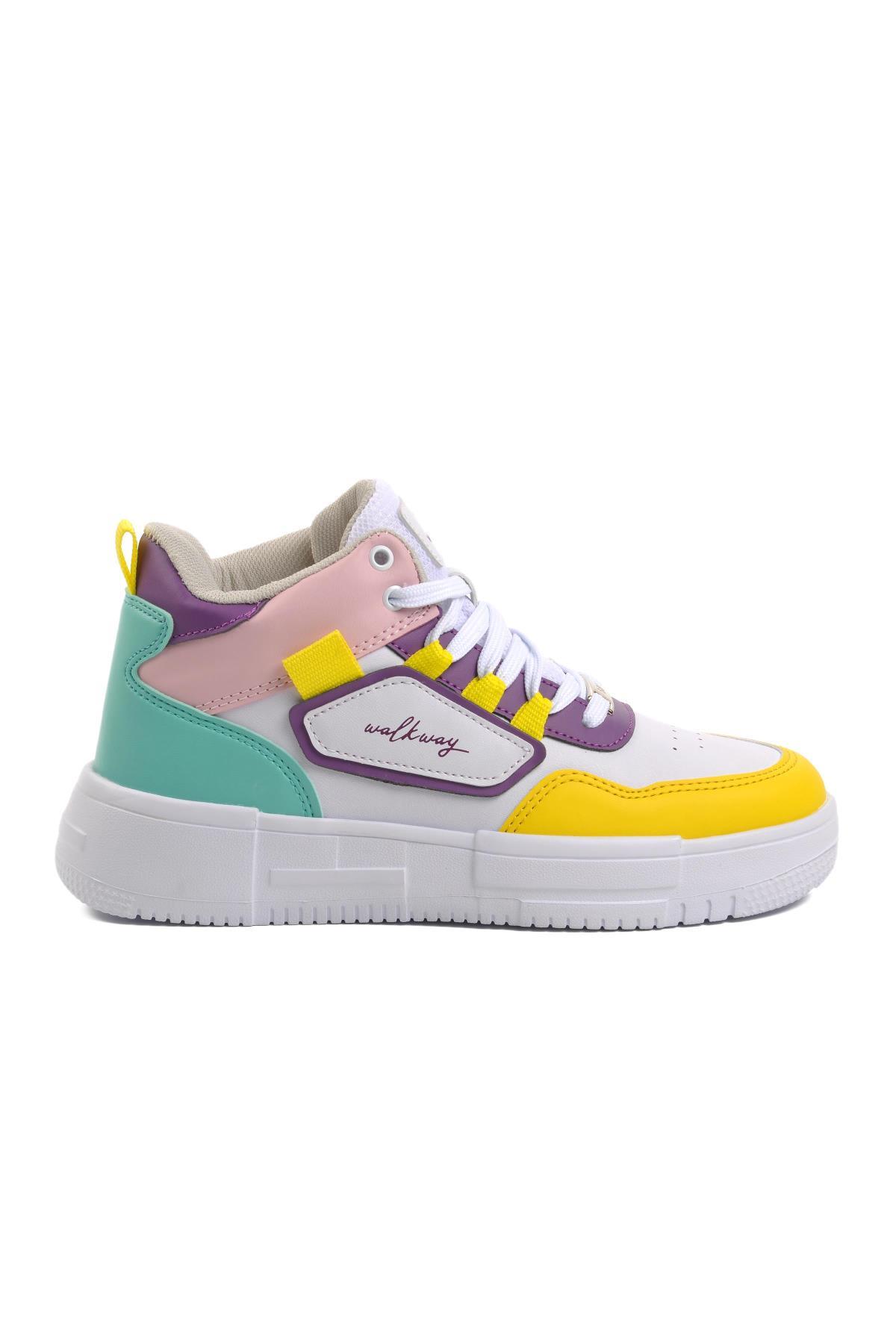Nefertiti Beyaz-Sarı Unisex Hi Sneaker - Görsel 3