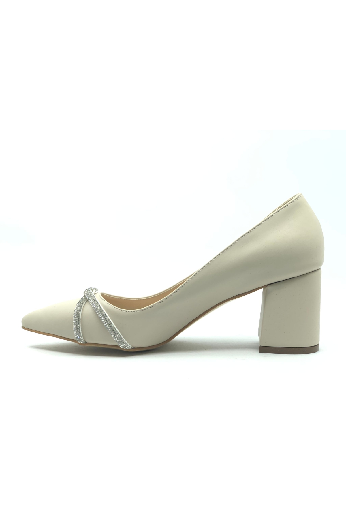 Örgü Taş Dekolteli Kalın Topuk Kadın Topuklu Ayakkabı Sitiletto - Görsel 6