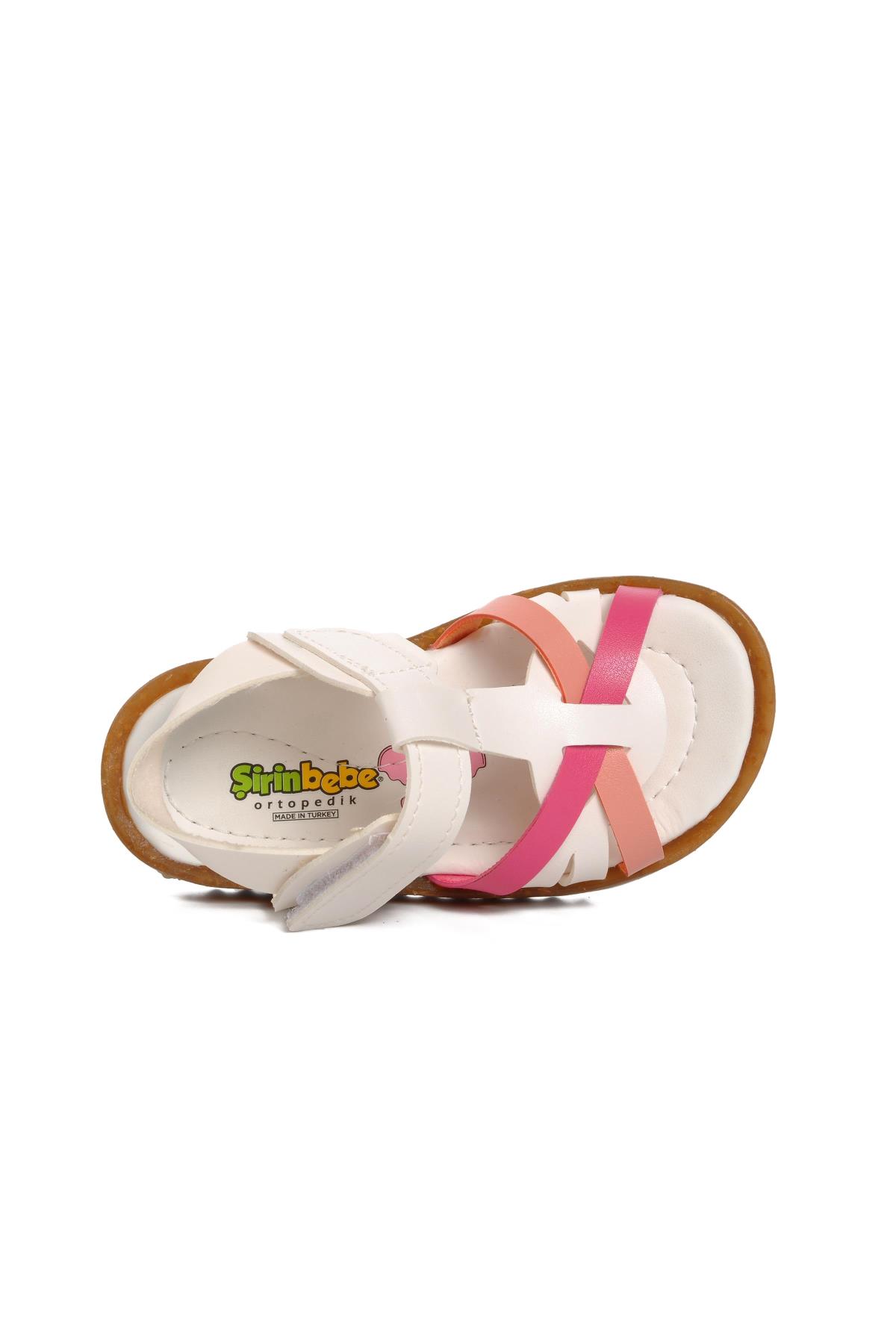 22Y07 Beyaz-Pembe Kız Bebek Sandalet - Görsel 6
