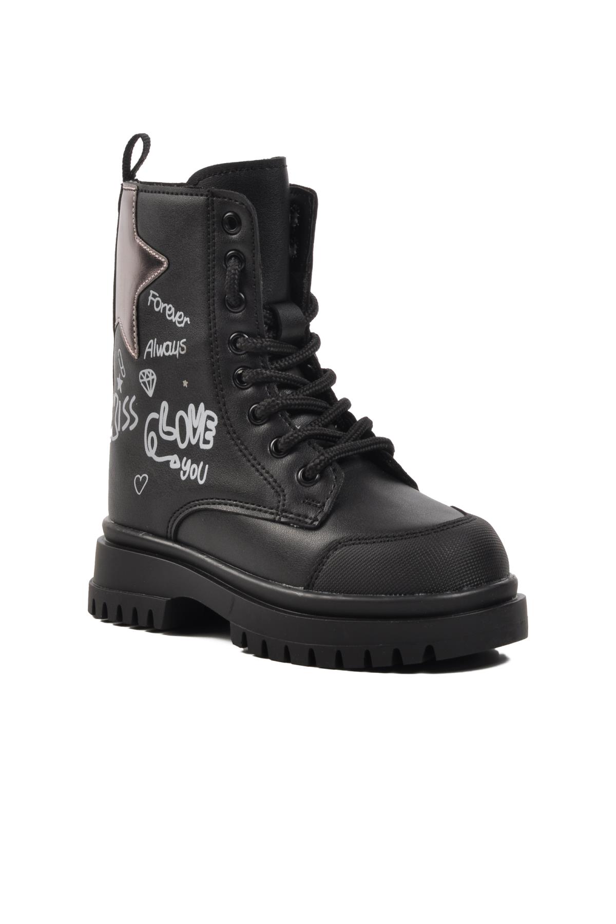 1566-P Siyah İçi Polarlı Kız Çocuk Bot - Görsel 2