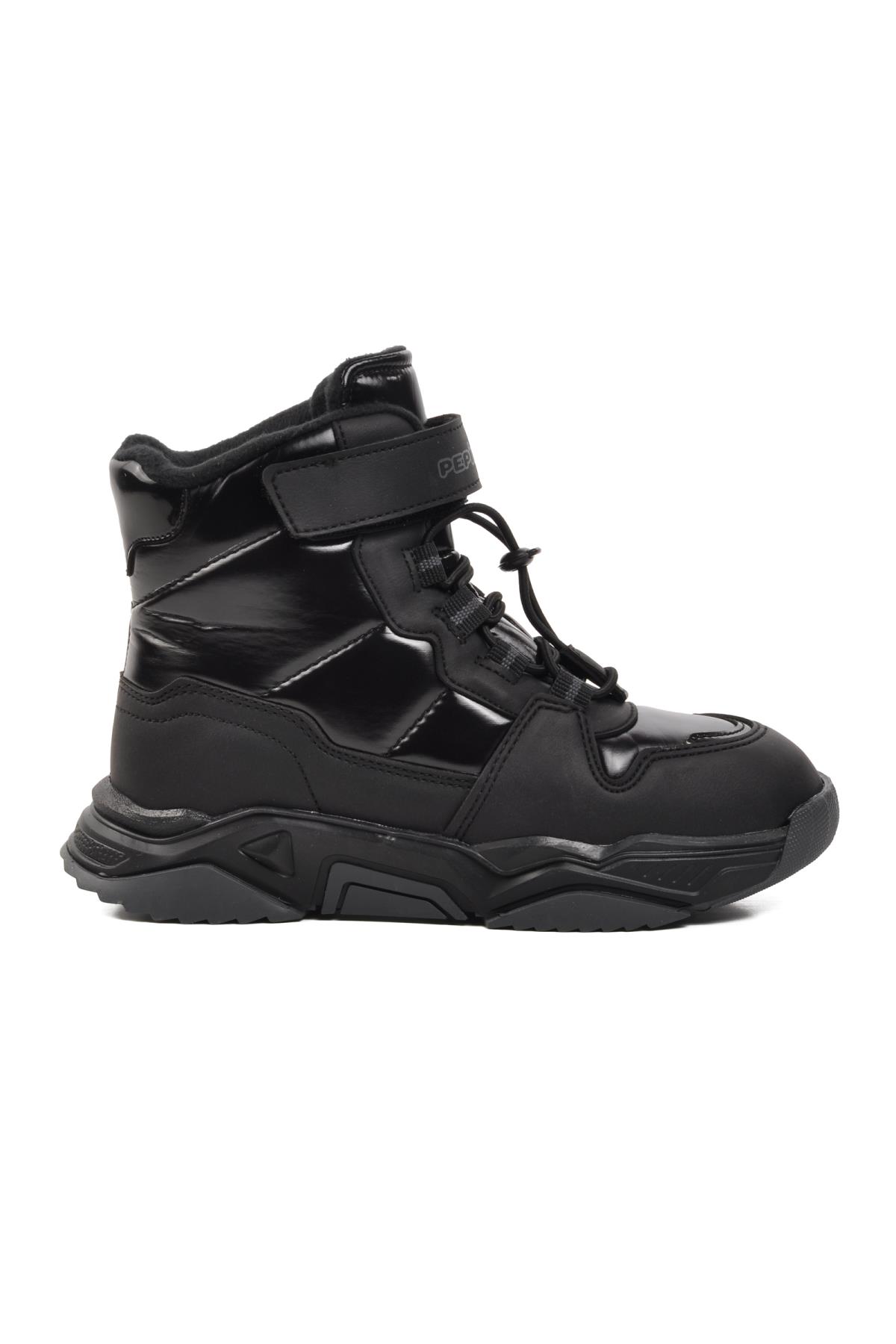 1520-F Parlak Siyah İçi Polarlı Çocuk Kar Botu - Görsel 2