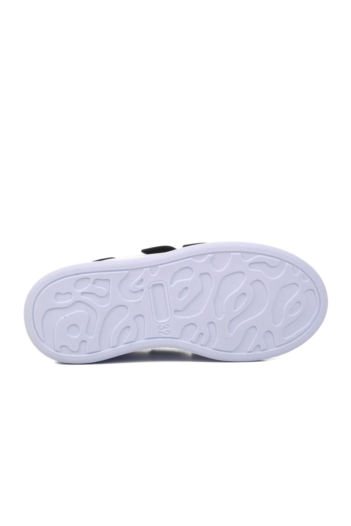 072-F Beyaz-Siyah Rugan Cırtlı Çocuk Sneaker - Görsel 8