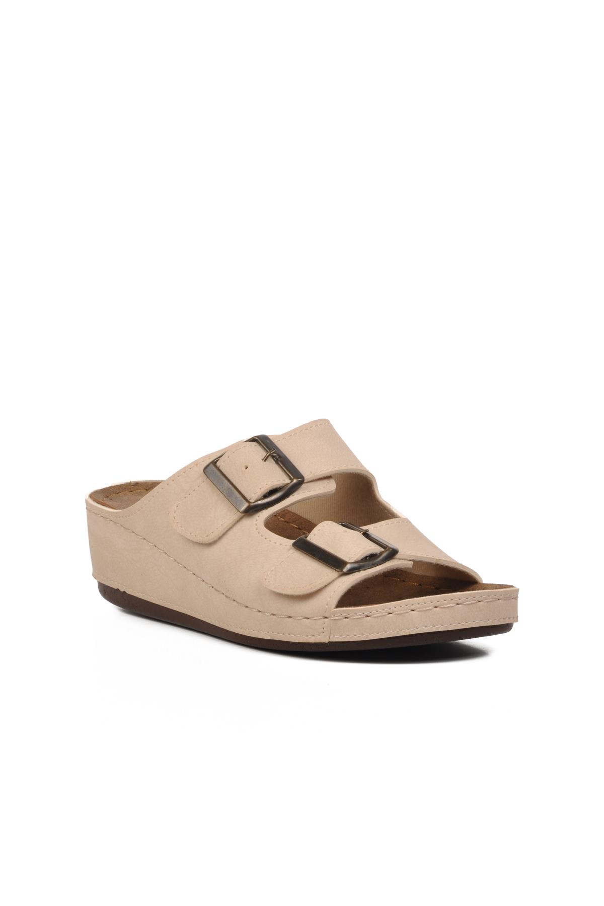 09-978 Bej Kadın Dolgu Topuk Terlik - Görsel 2