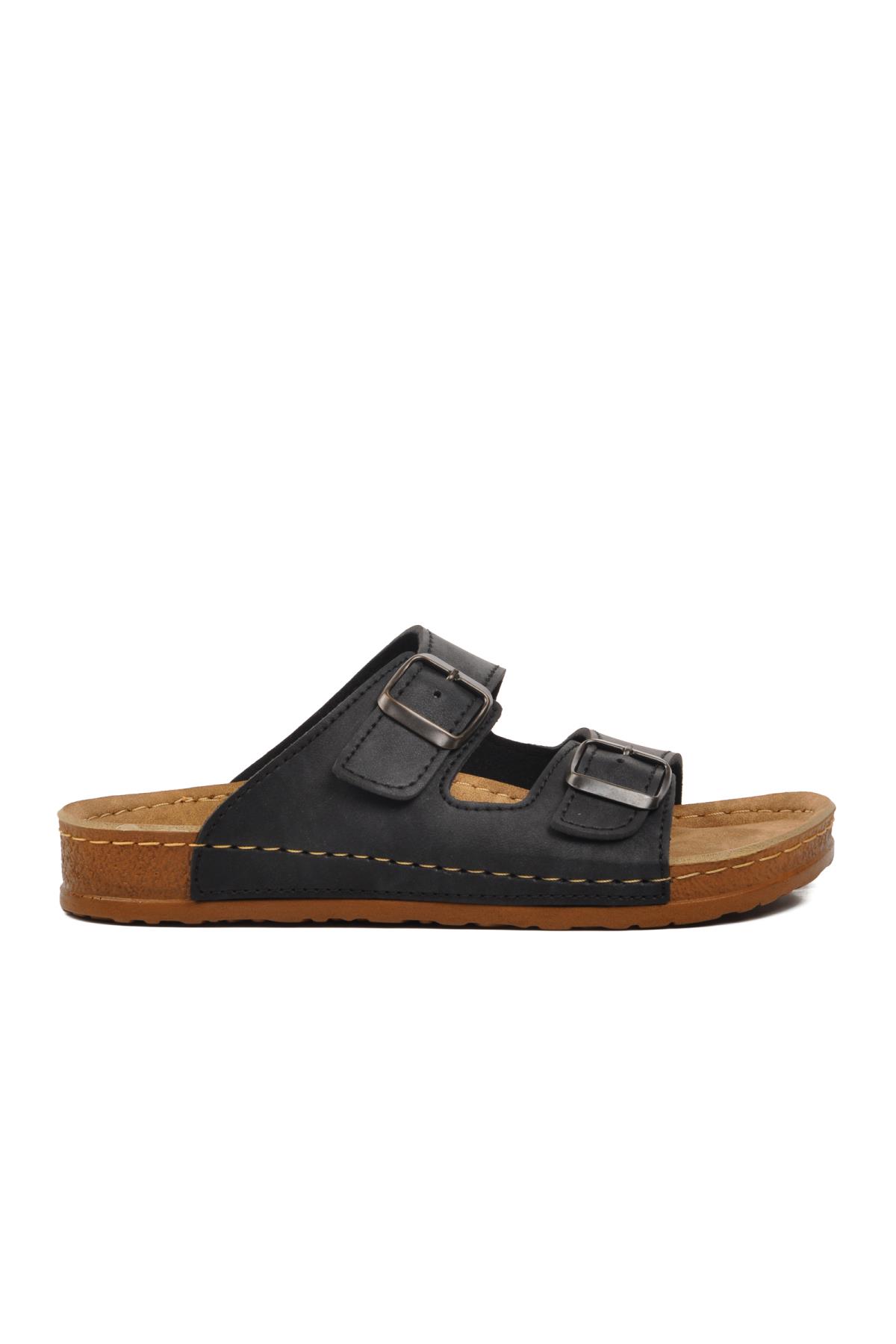 20-972 Siyah Kadın Çift Bantlı Terlik - Görsel 3