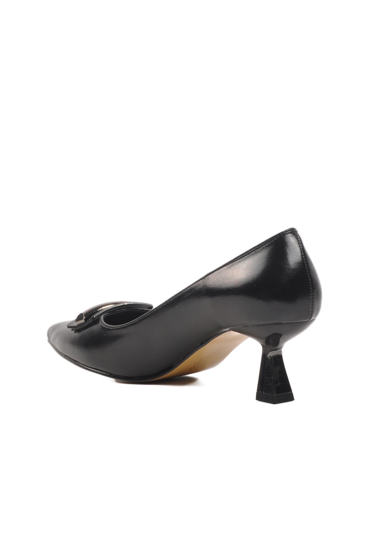 357101 Siyah Cilt Kadın Topuklu Ayakkabı - Görsel 5