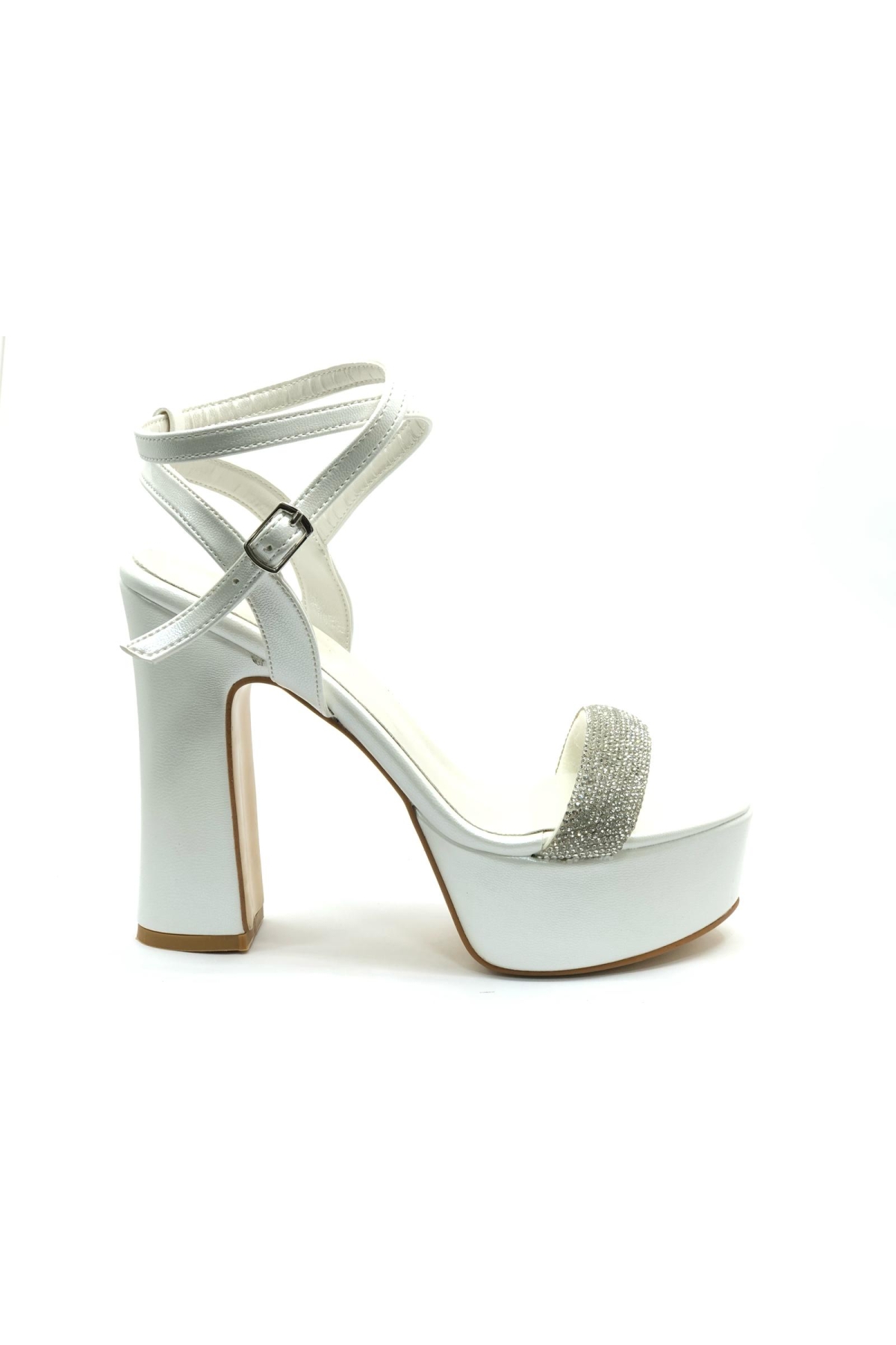 13 cm Yüksek Platform Tek Bant Topuklu Taşlı Kadın Abiye Ayakkabı - Görsel 3