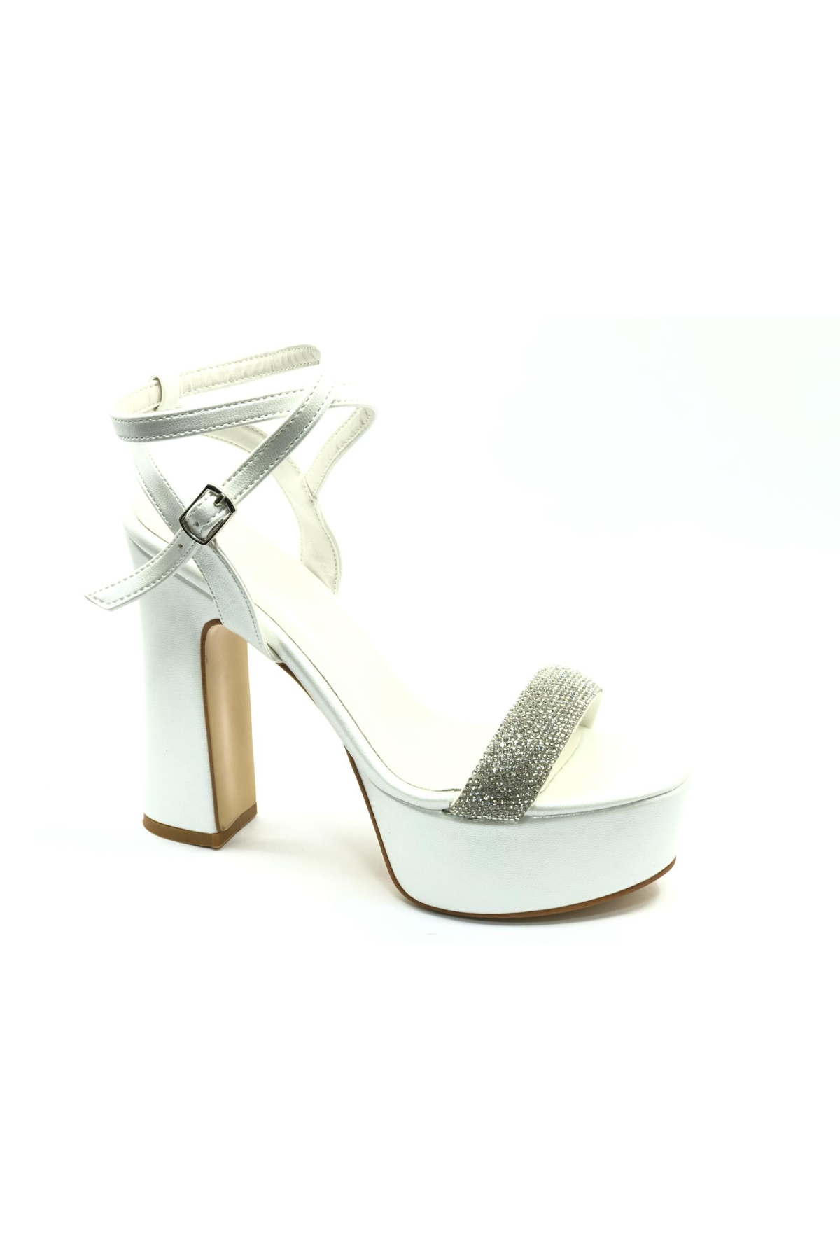 13 cm Yüksek Platform Tek Bant Topuklu Taşlı Kadın Abiye Ayakkabı - Görsel 6