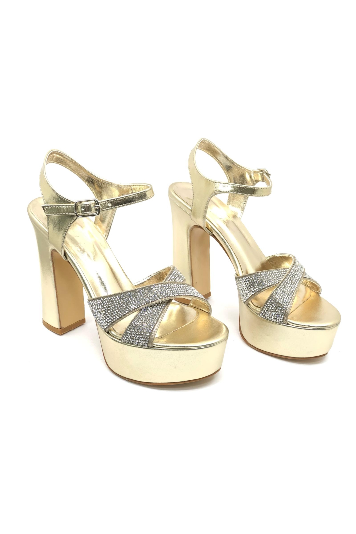 13 cm Yüksek Platform Çapraz Bant Topuklu Taşlı Kadın Abiye Ayakkabı - Görsel 3