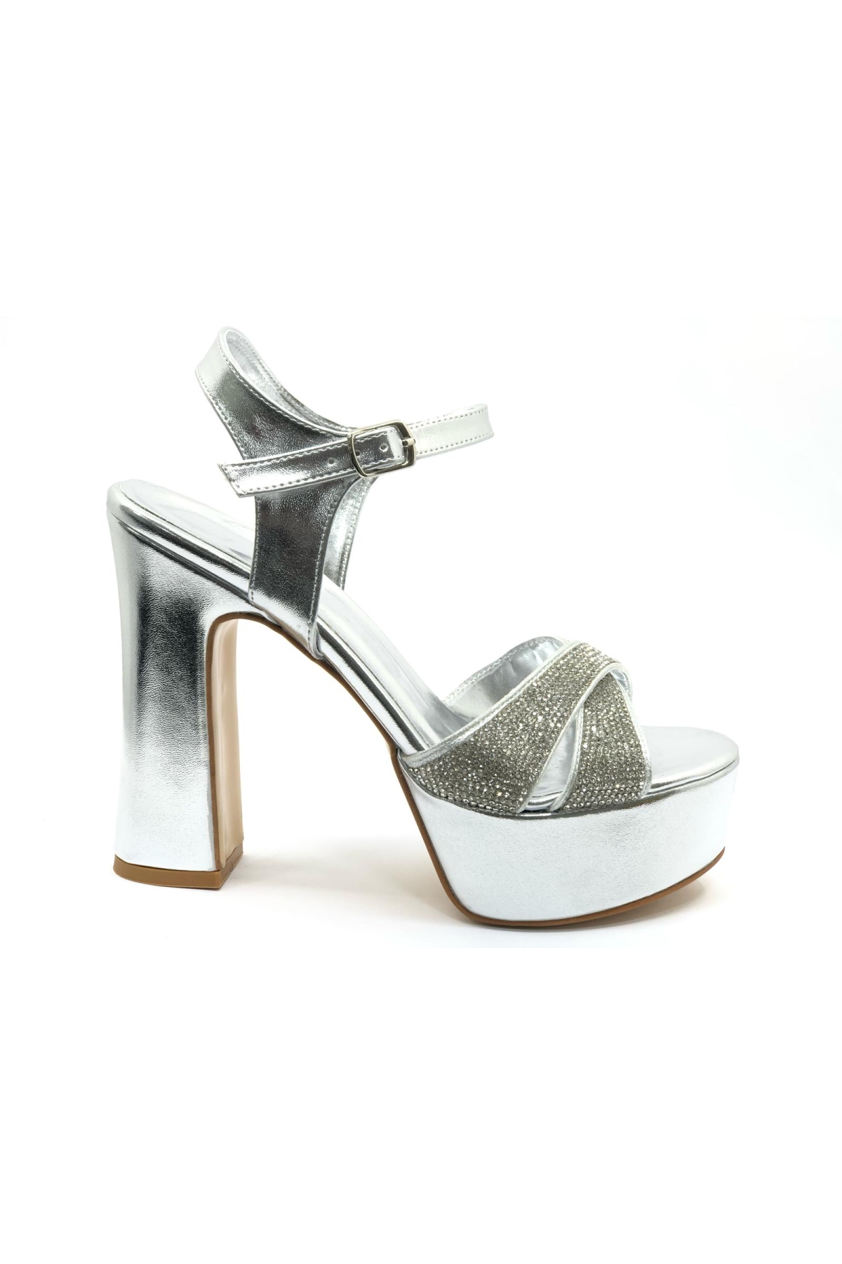 13 cm Yüksek Platform Çapraz Bant Topuklu Taşlı Kadın Abiye Ayakkabı - Görsel 2