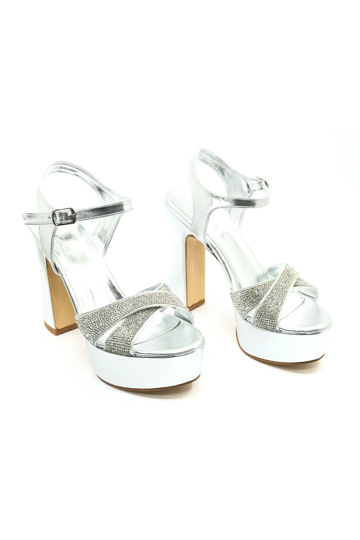 13 cm Yüksek Platform Çapraz Bant Topuklu Taşlı Kadın Abiye Ayakkabı - Görsel 3