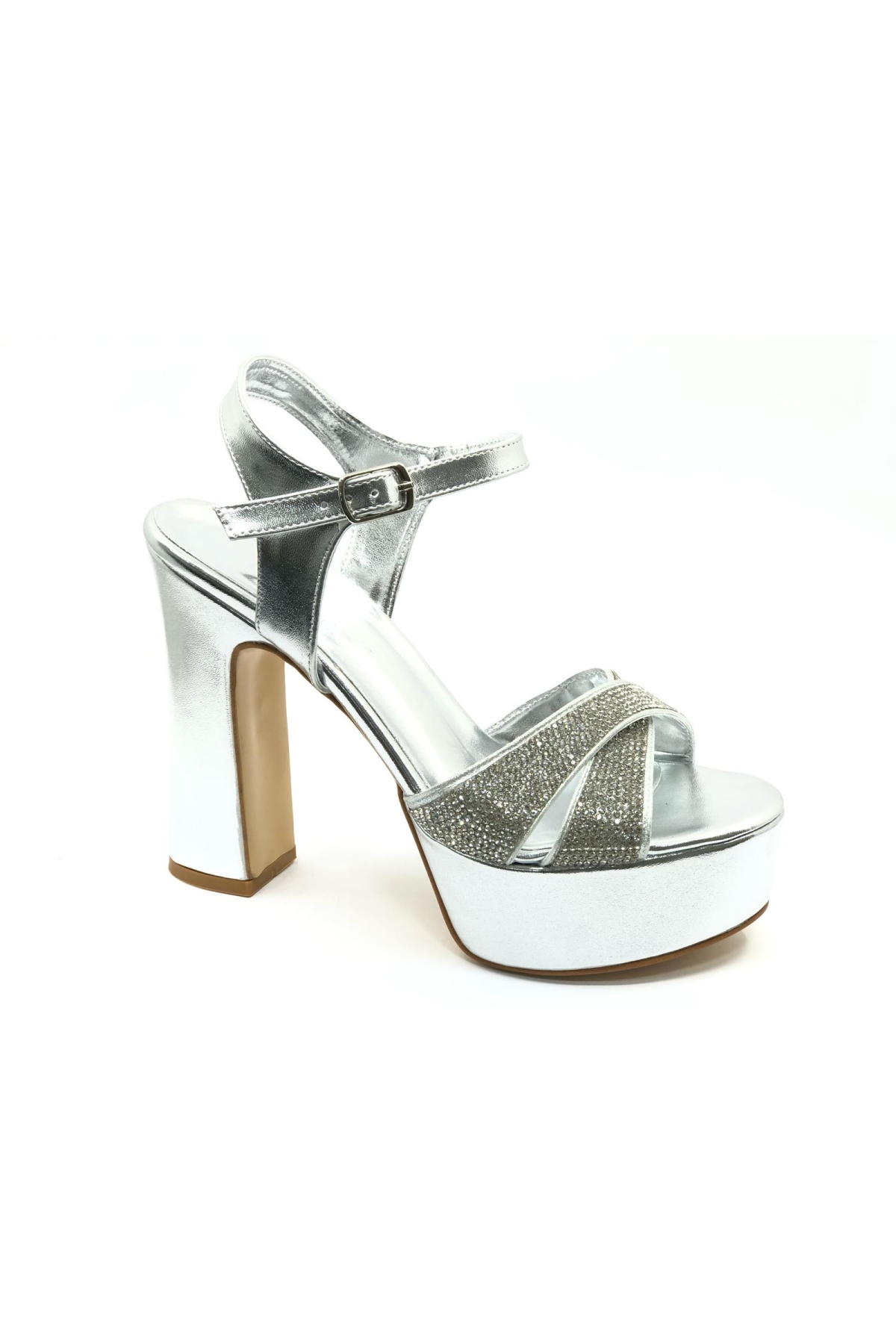 13 cm Yüksek Platform Çapraz Bant Topuklu Taşlı Kadın Abiye Ayakkabı - Görsel 5
