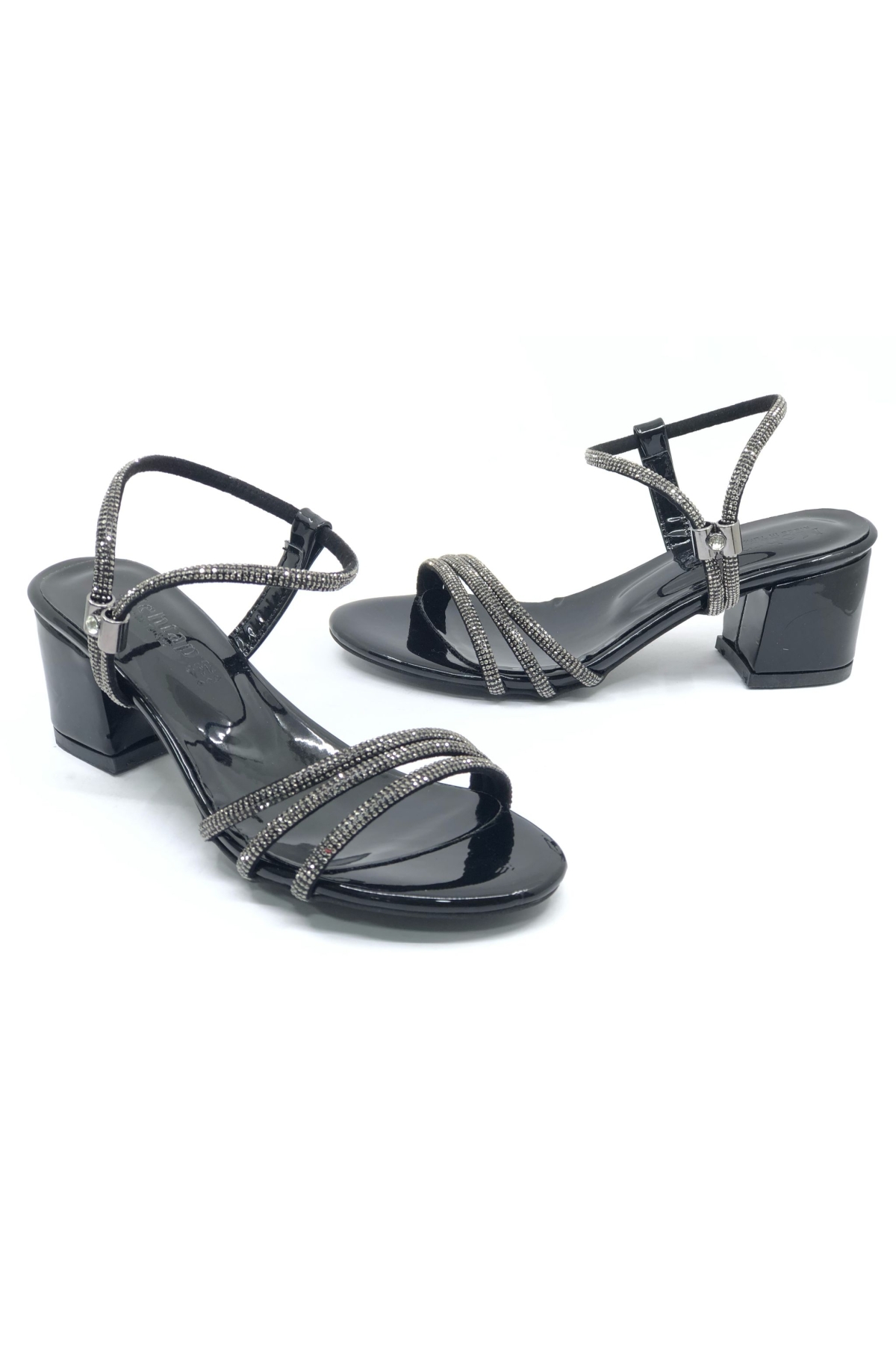 Çapraz Üç Şerit Taşlı 5 cm Kadın Abiye Topuklu Ayakkabı - Görsel 3