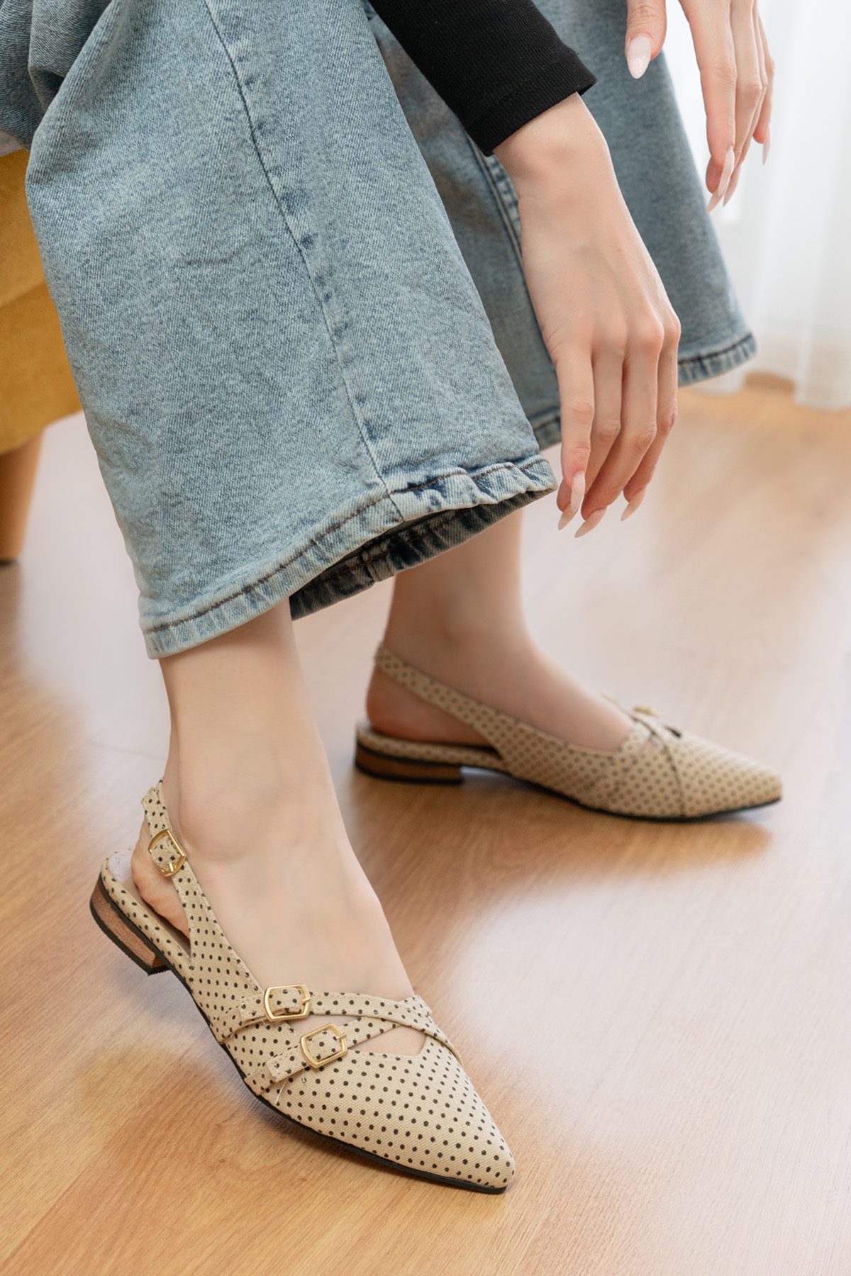 Pably Bej Puantiye ( 2 cm Topuklu ) Sivri Burun Ayakkabı - Görsel 2