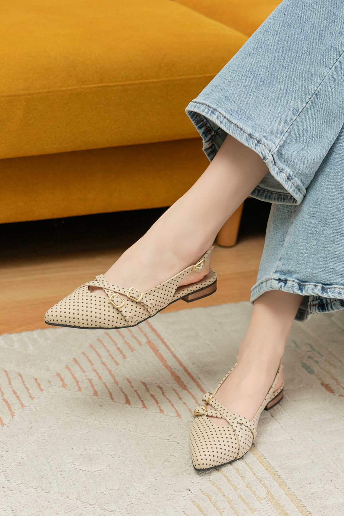 Pably Bej Puantiye ( 2 cm Topuklu ) Sivri Burun Ayakkabı - Görsel 5