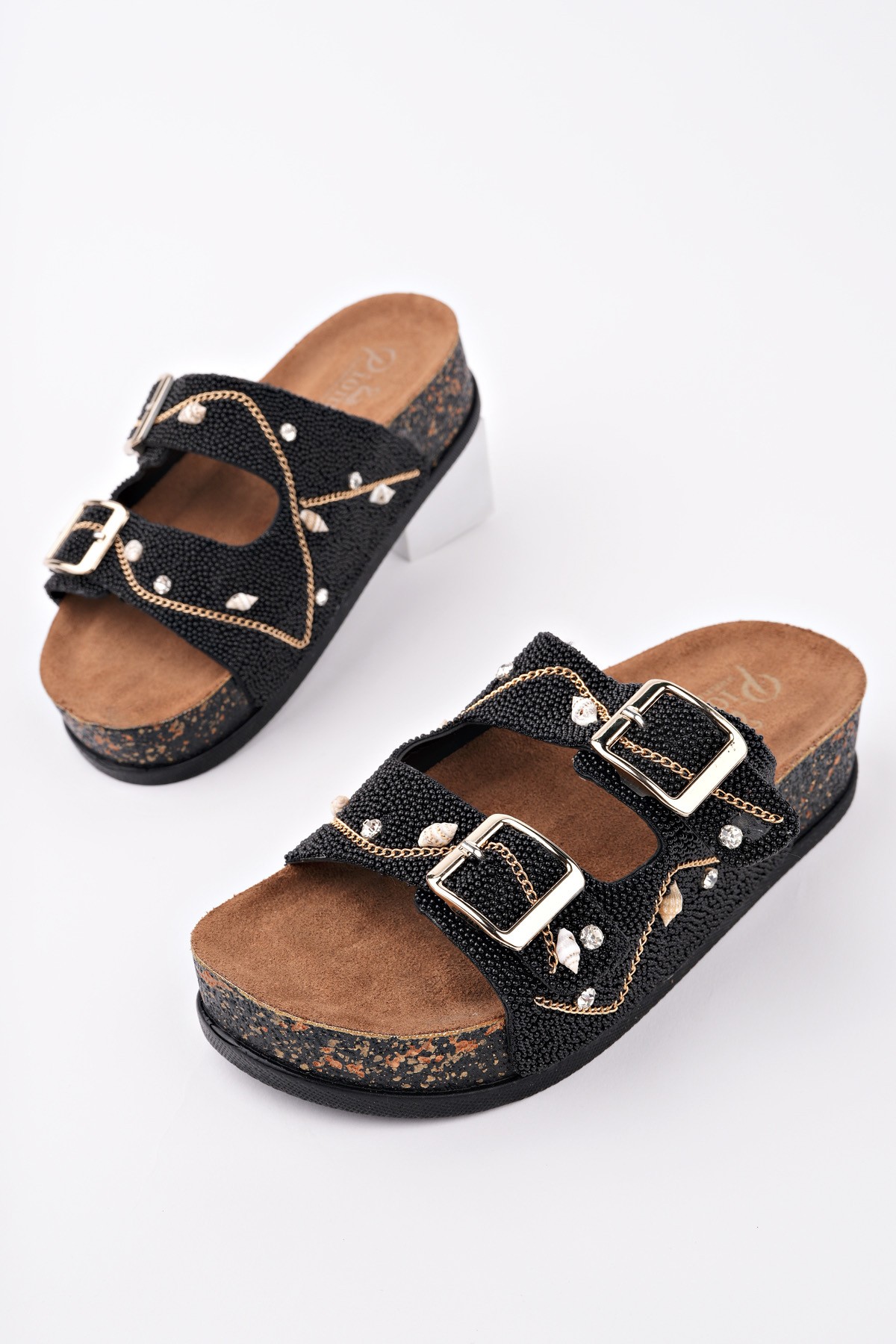 SHEİLA Çift Bantlı Taşlı Ayarlanabilir Kemerli Günlük Kadın Terlik - Görsel 8