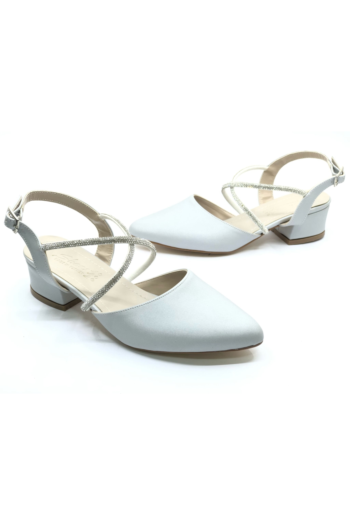 Bilek Şerit Taşlı Çapraz Bantlı Kısa Topuklu Klasik Kadın Topuklu Ayakkabı - Görsel 2
