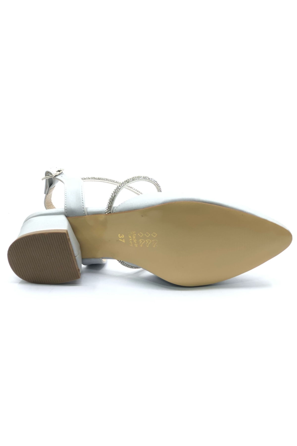 Bilek Şerit Taşlı Çapraz Bantlı Kısa Topuklu Klasik Kadın Topuklu Ayakkabı - Görsel 8