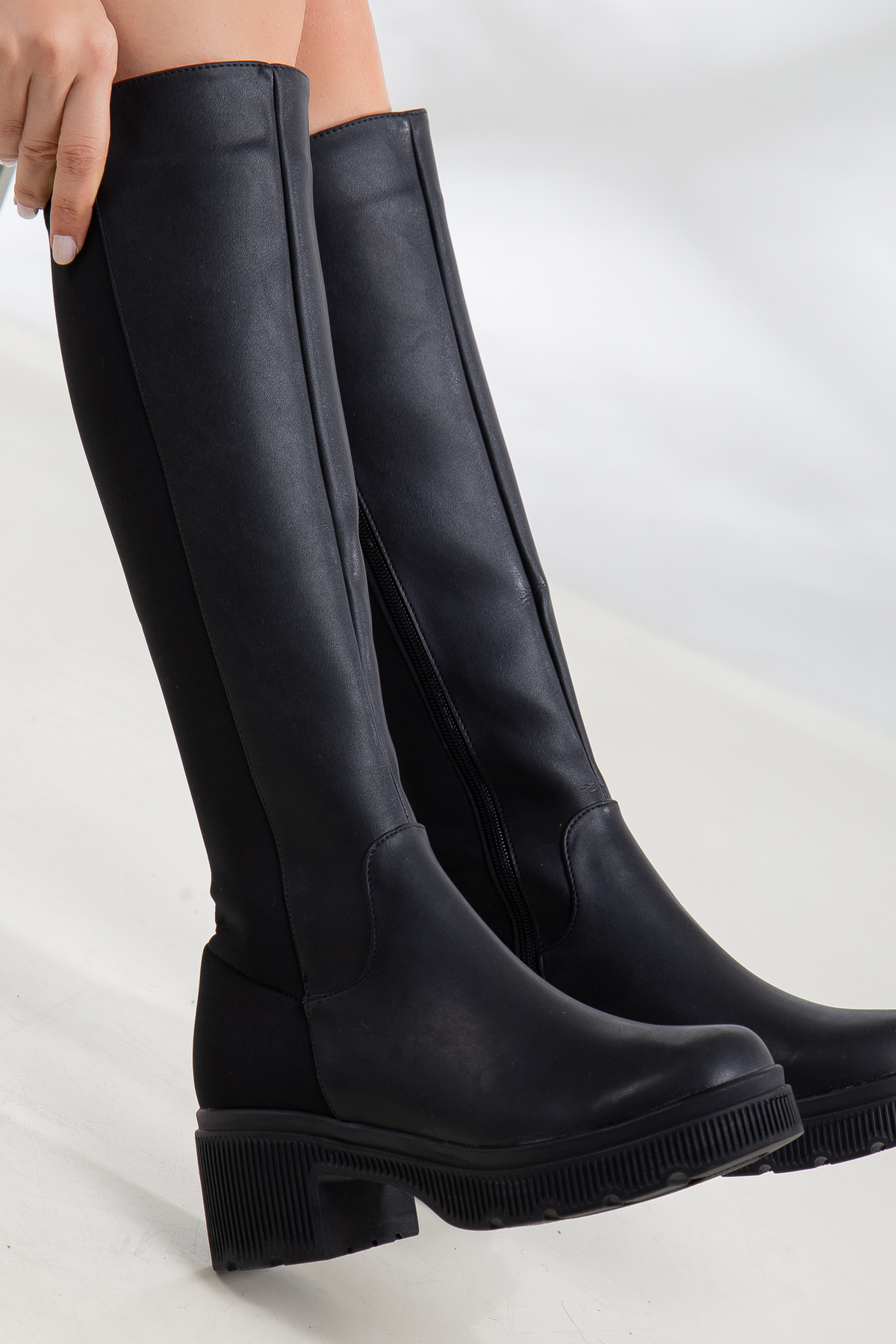 D080 Garantili Kadın Siyah Çekme Çizme Bot Bootie - Görsel 7