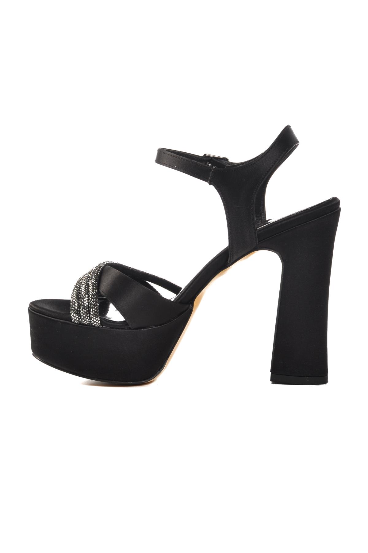 655413 Z Siyah Saten Platform Topuk Kadın Topuklu Ayakkabı - Görsel 3