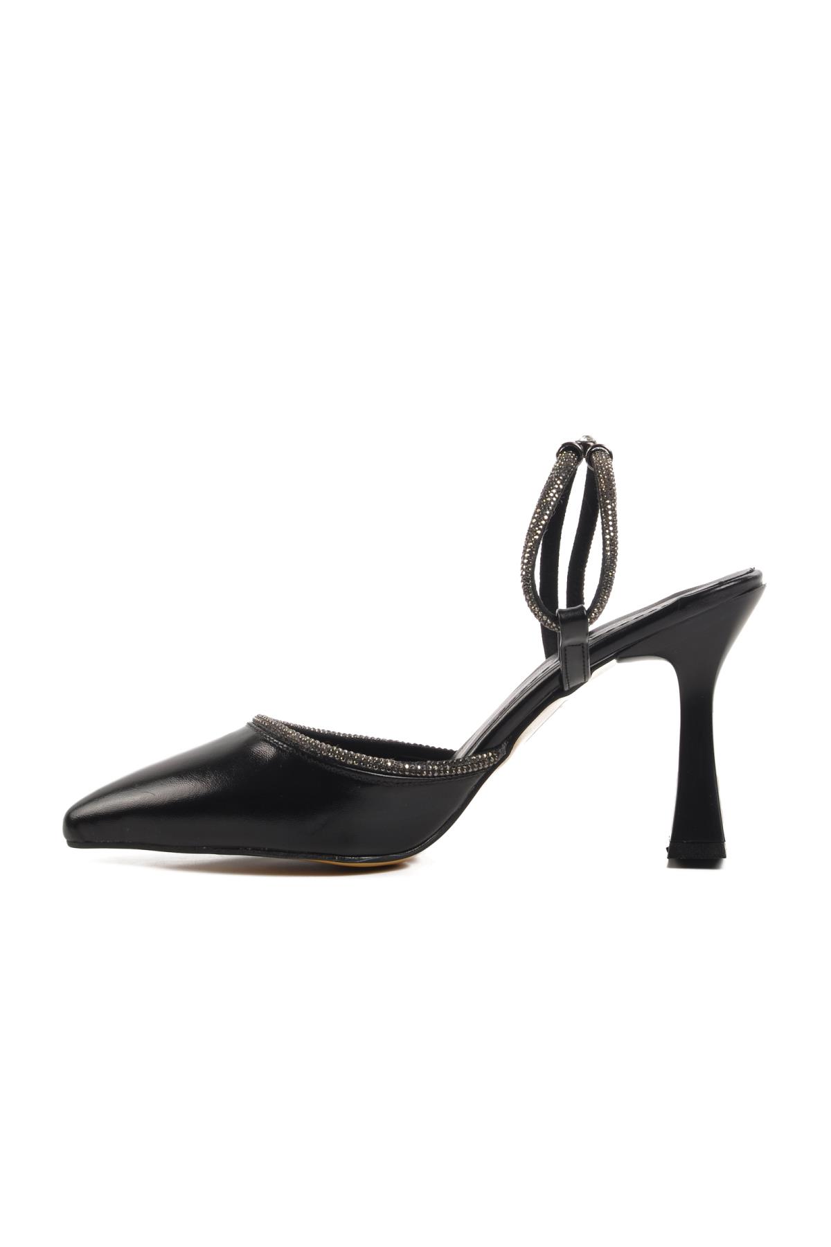 417603 Z Siyah Taşlı Kadın Topuklu Ayakkabı Stiletto - Görsel 3