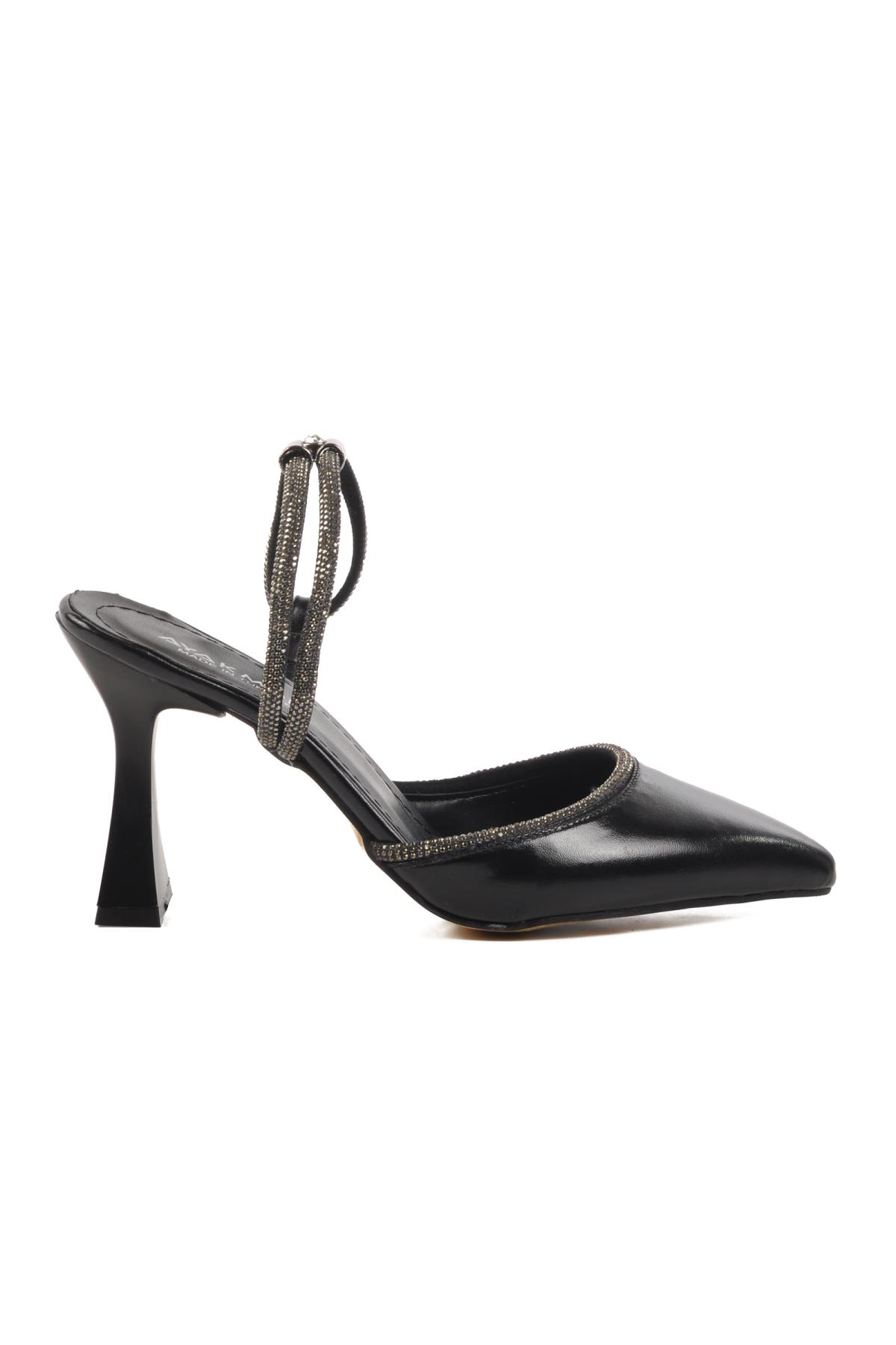 417603 Z Siyah Taşlı Kadın Topuklu Ayakkabı Stiletto - Görsel 4