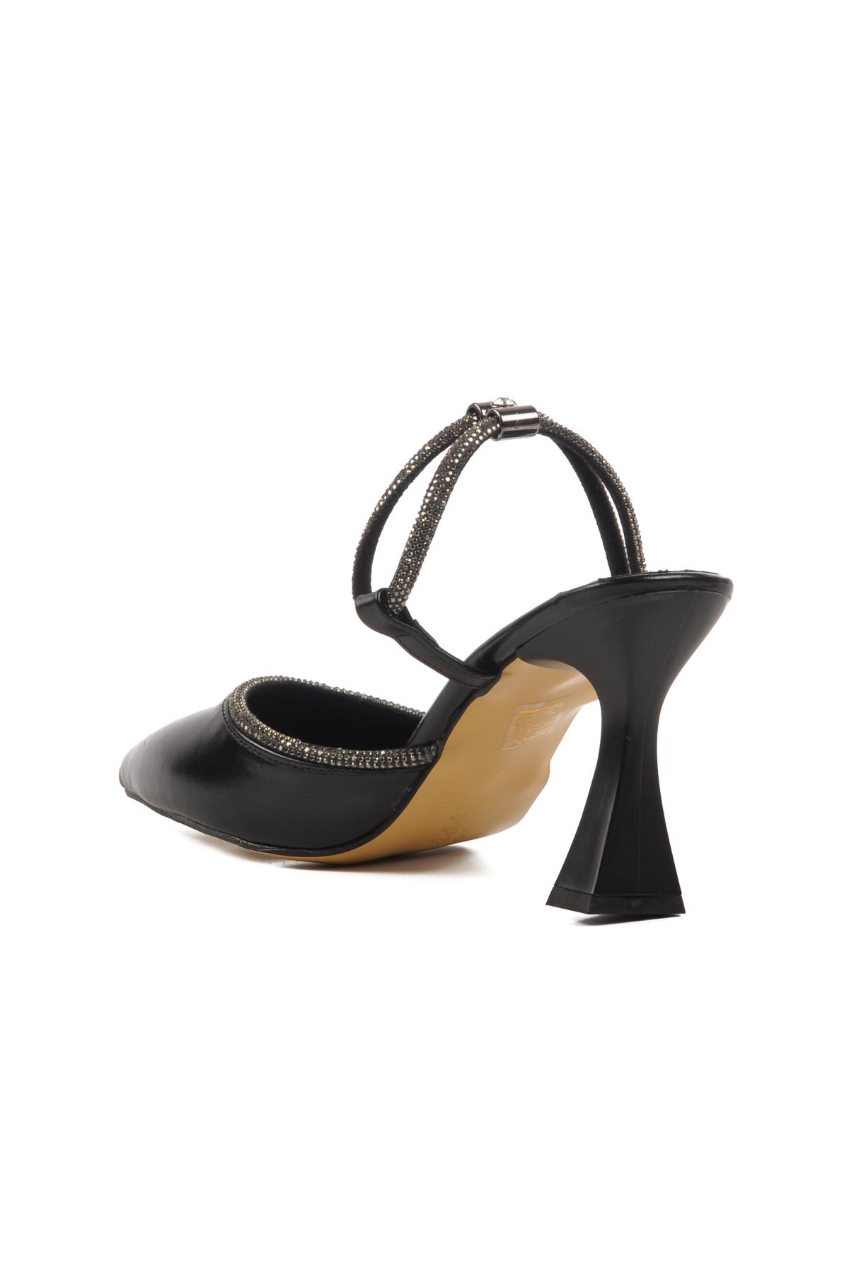 417603 Z Siyah Taşlı Kadın Topuklu Ayakkabı Stiletto - Görsel 5