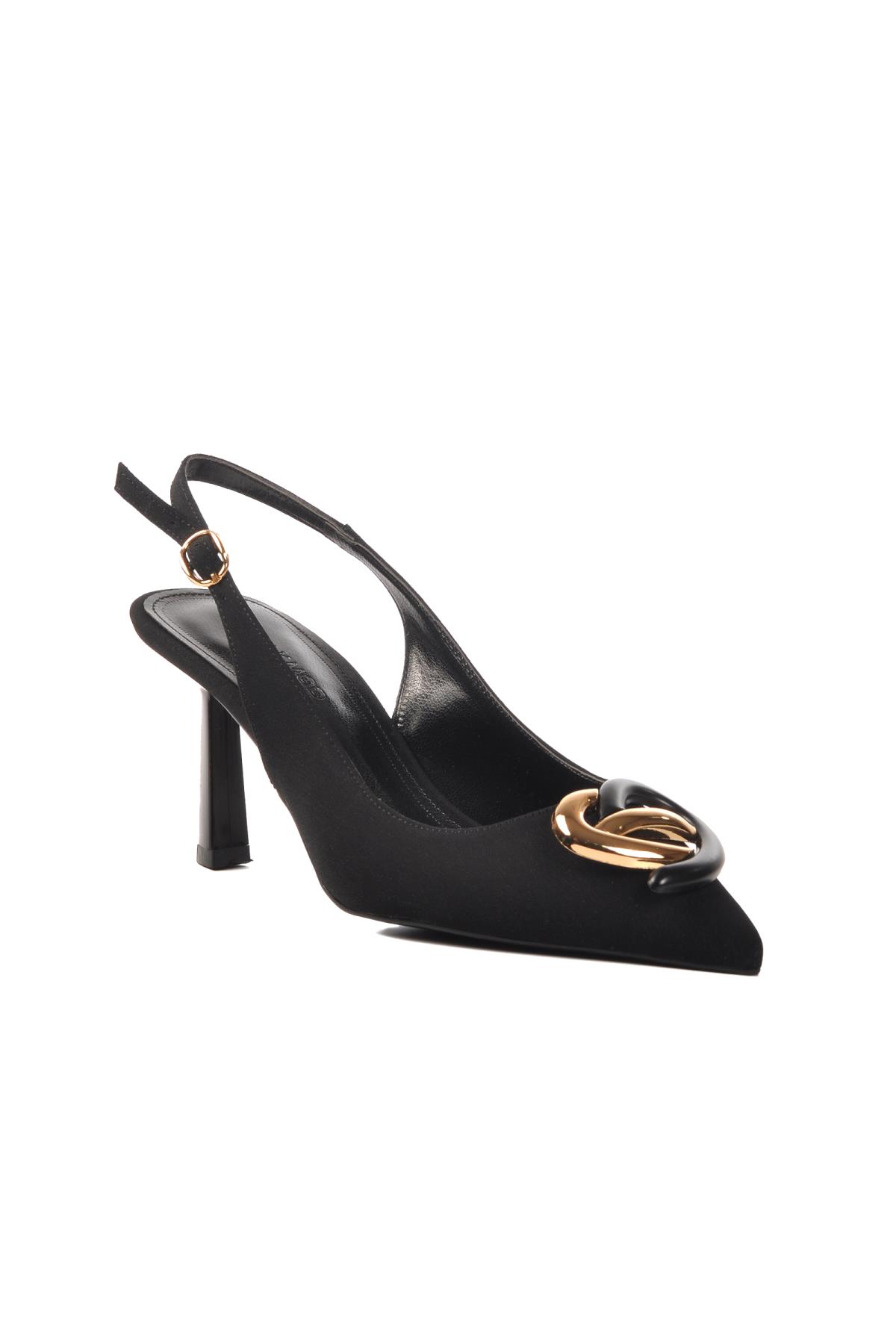 575010 Z Siyah Saten Kadın Topuklu Ayakkabı Stiletto - Görsel 2