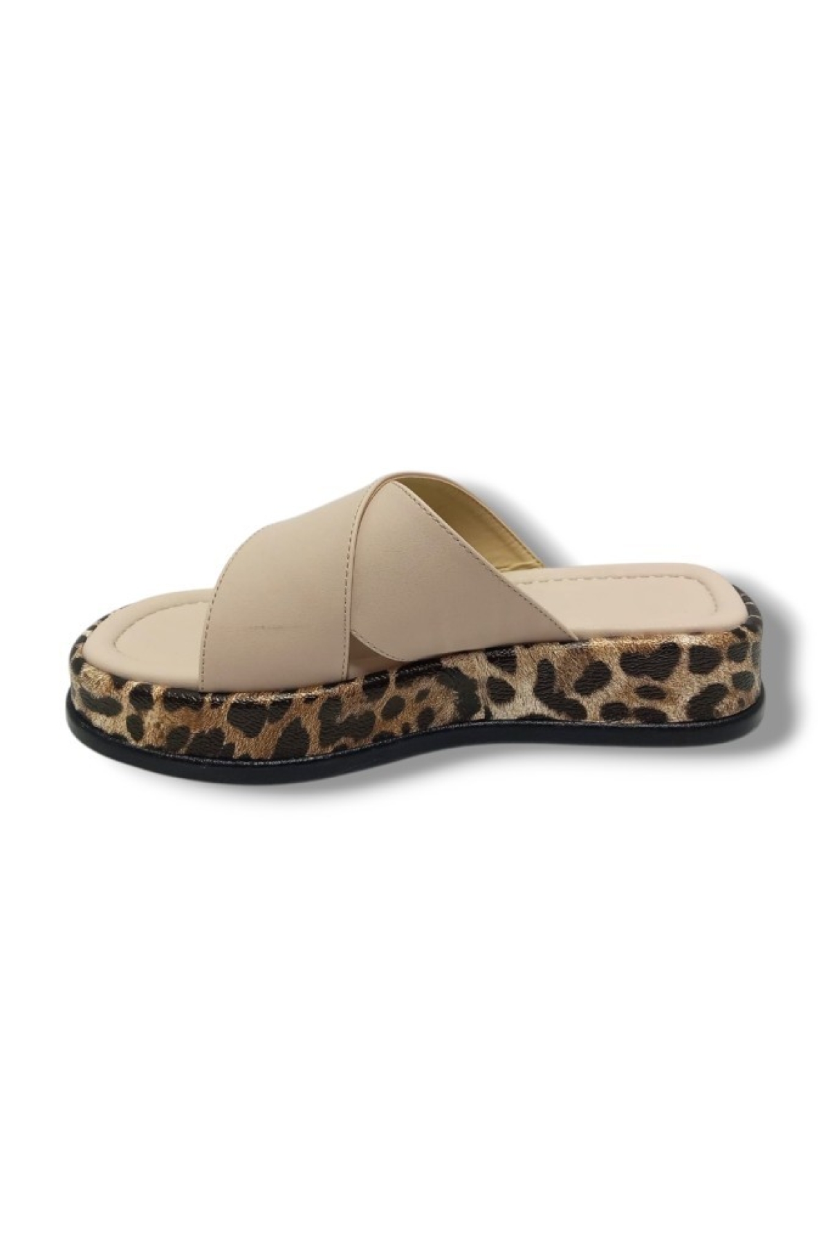 3007-25 Deri Leopar Çapraz Bant Anatomik Kadın Terlik - Görsel 4