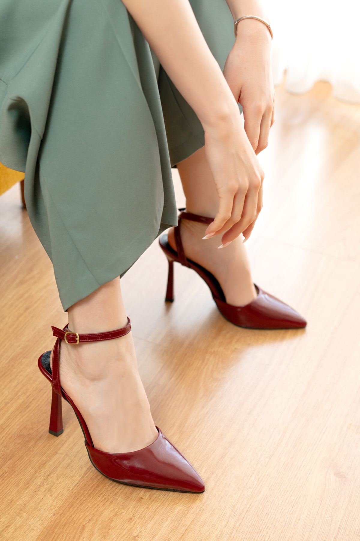 Alberta Bordo Rugan (10 Cm Topuk Boyu ) Sivri Burun Topuklu Ayakkabı - Görsel 3