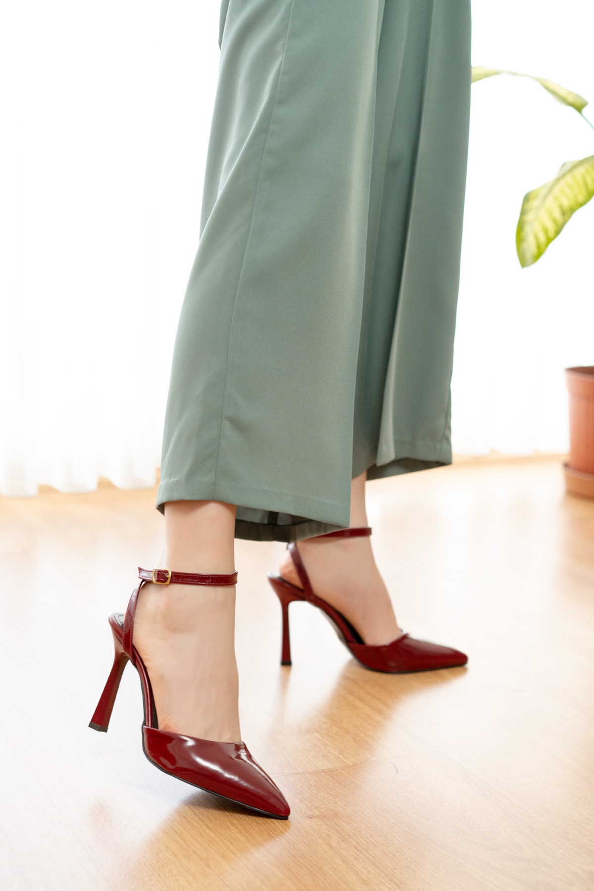 Alberta Bordo Rugan (10 Cm Topuk Boyu ) Sivri Burun Topuklu Ayakkabı - Görsel 5