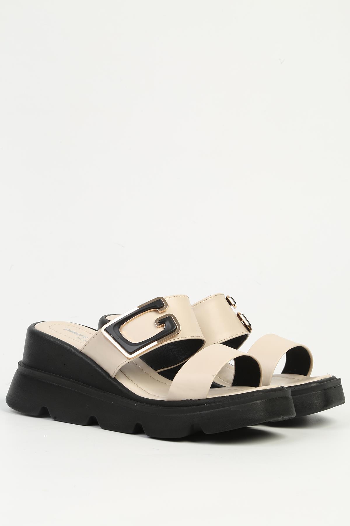 Krem Kadın Topuklu Terlik PC-7528 - Görsel 3