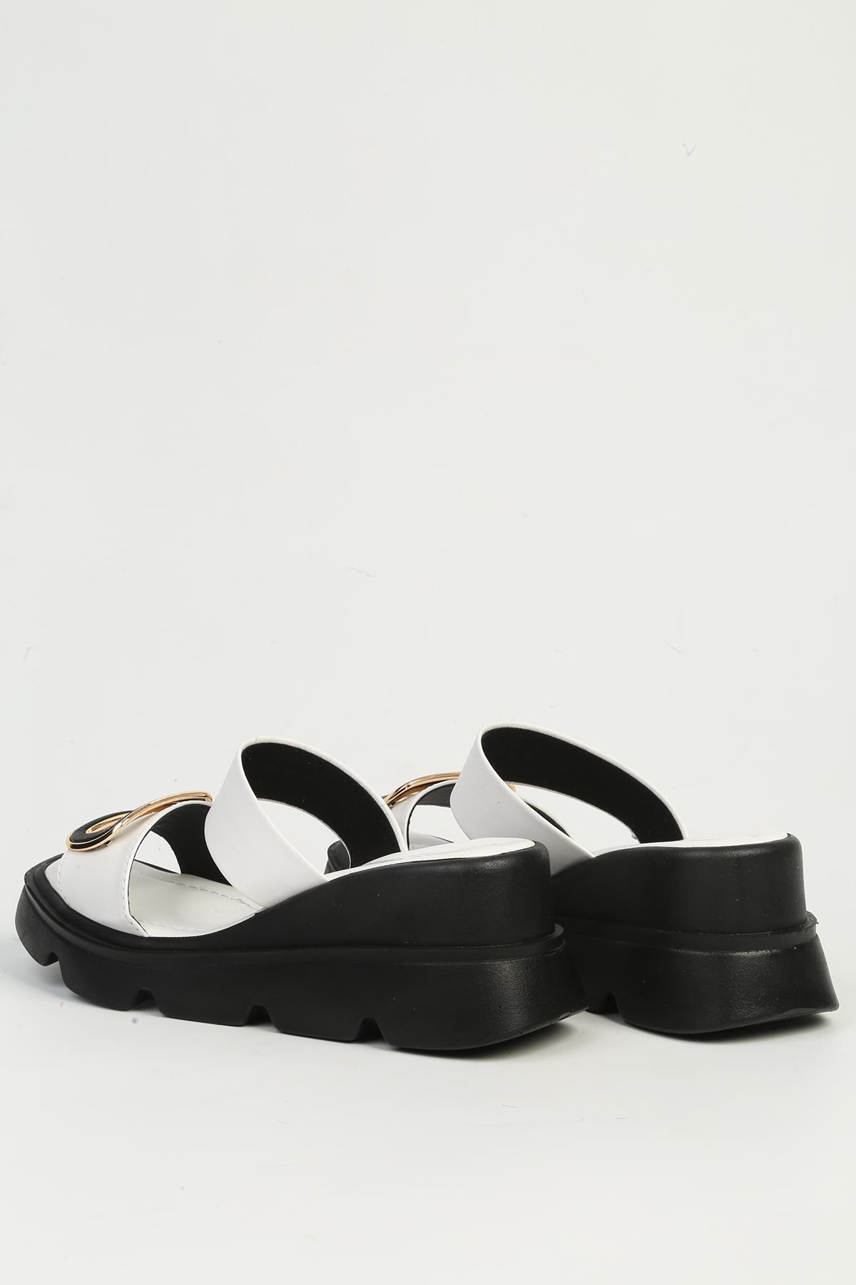 Beyaz Kadın Topuklu Terlik PC-7531 - Görsel 4