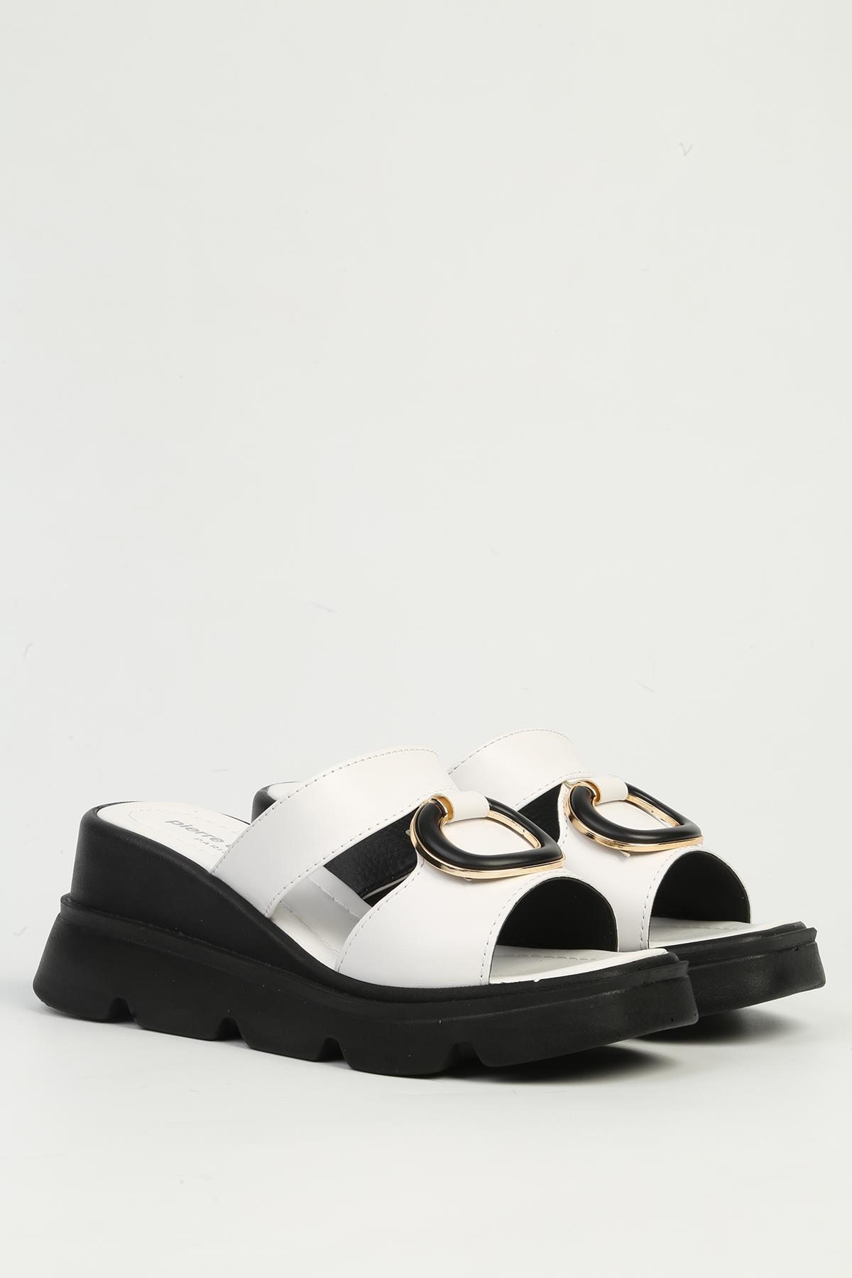 Beyaz Kadın Topuklu Terlik PC-7534 - Görsel 3