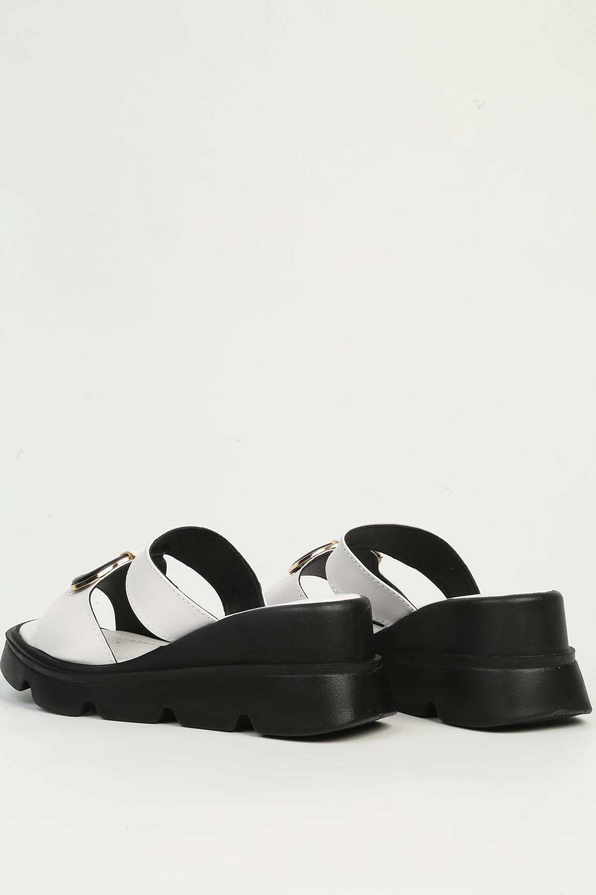 Beyaz Kadın Topuklu Terlik PC-7534 - Görsel 4