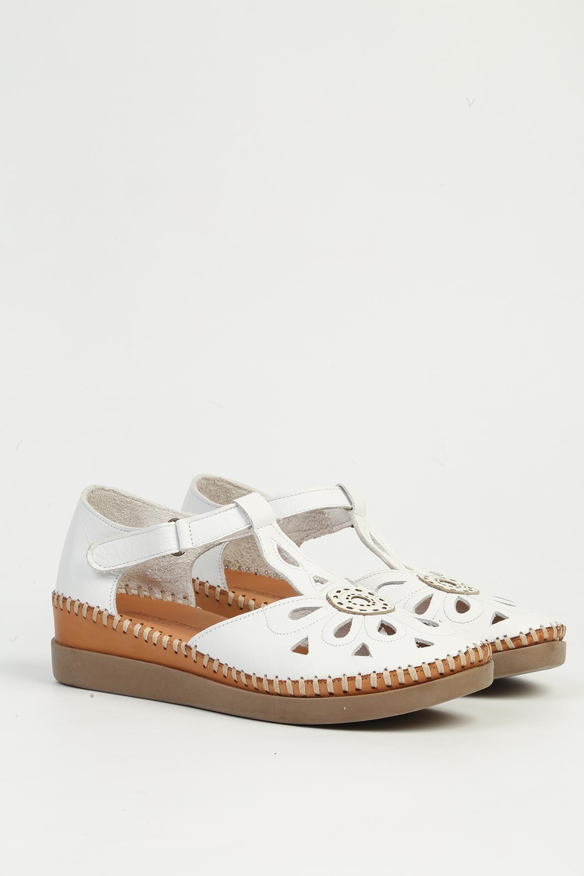 Beyaz Deri Kadın Topuklu Ayakkabı PC-54518 - Görsel 3